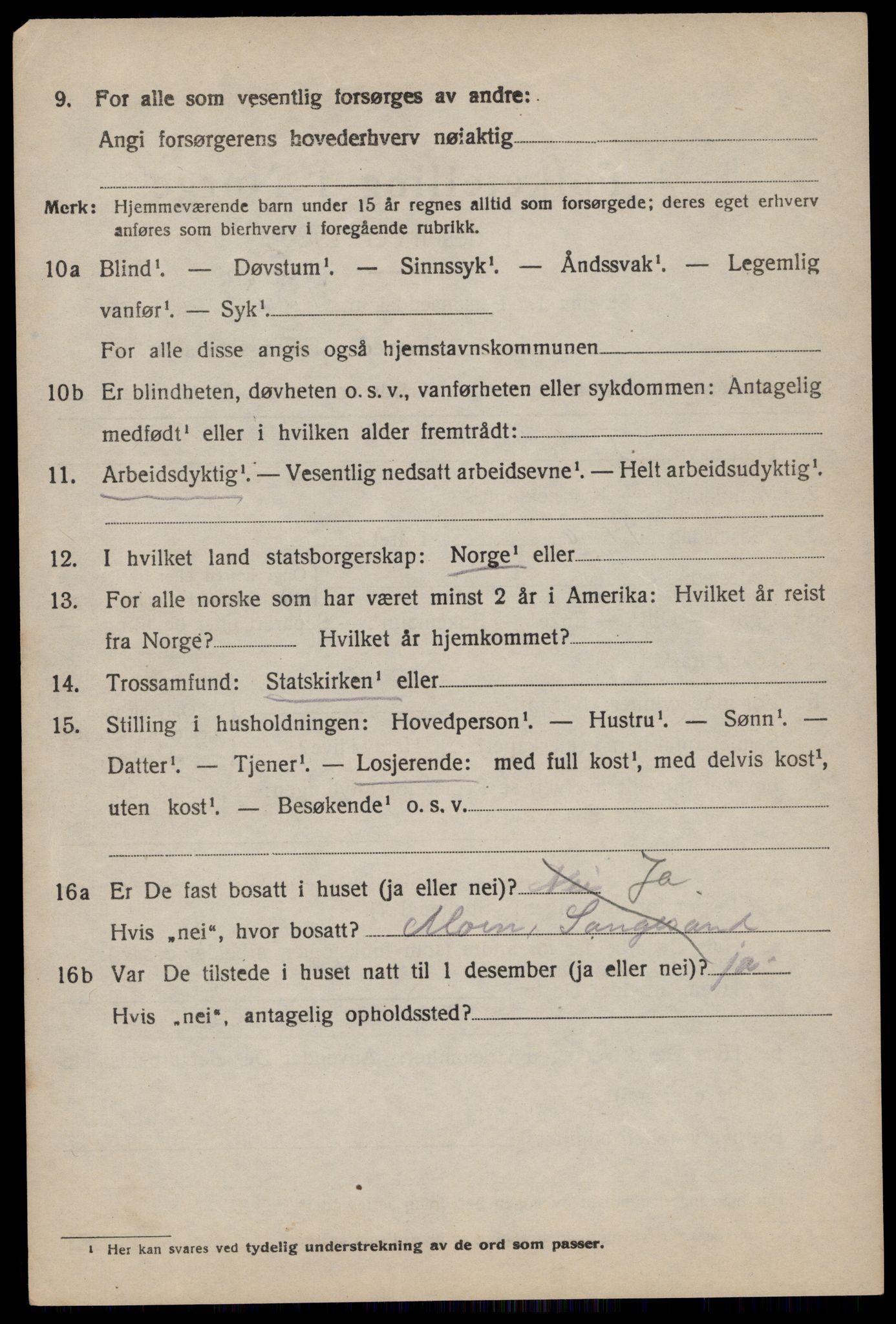 SAST, 1920 census for Forsand, 1920, p. 1606