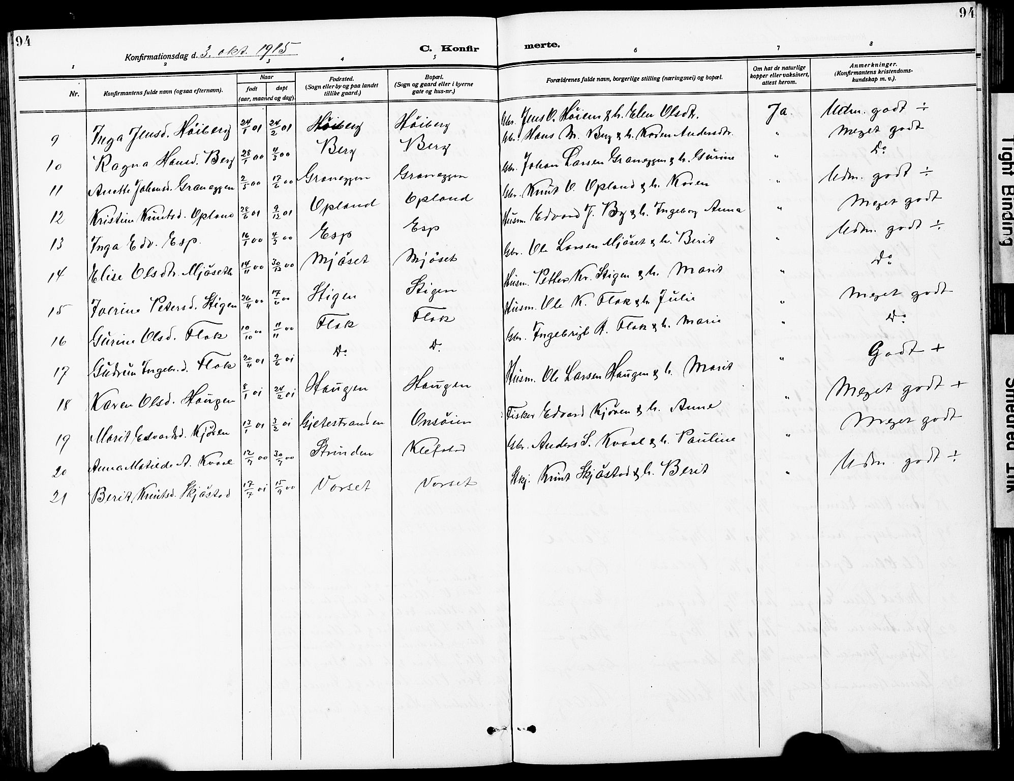 Ministerialprotokoller, klokkerbøker og fødselsregistre - Sør-Trøndelag, SAT/A-1456/612/L0388: Parish register (copy) no. 612C04, 1909-1929, p. 94