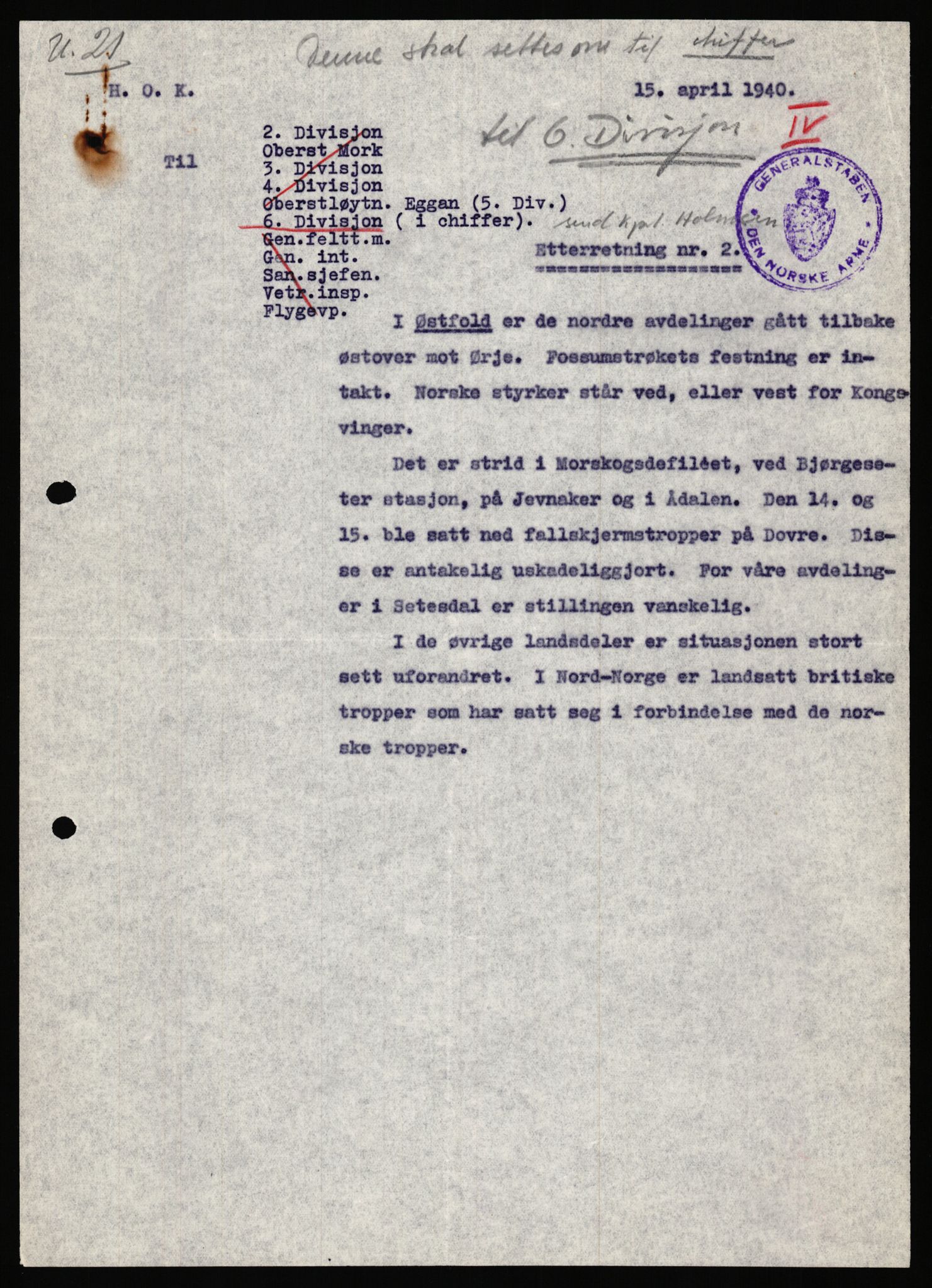 Forsvaret, Forsvarets krigshistoriske avdeling, AV/RA-RAFA-2017/Y/Ya/L0031: II-C-11-51 - Hærens overkommando, 1940, p. 42