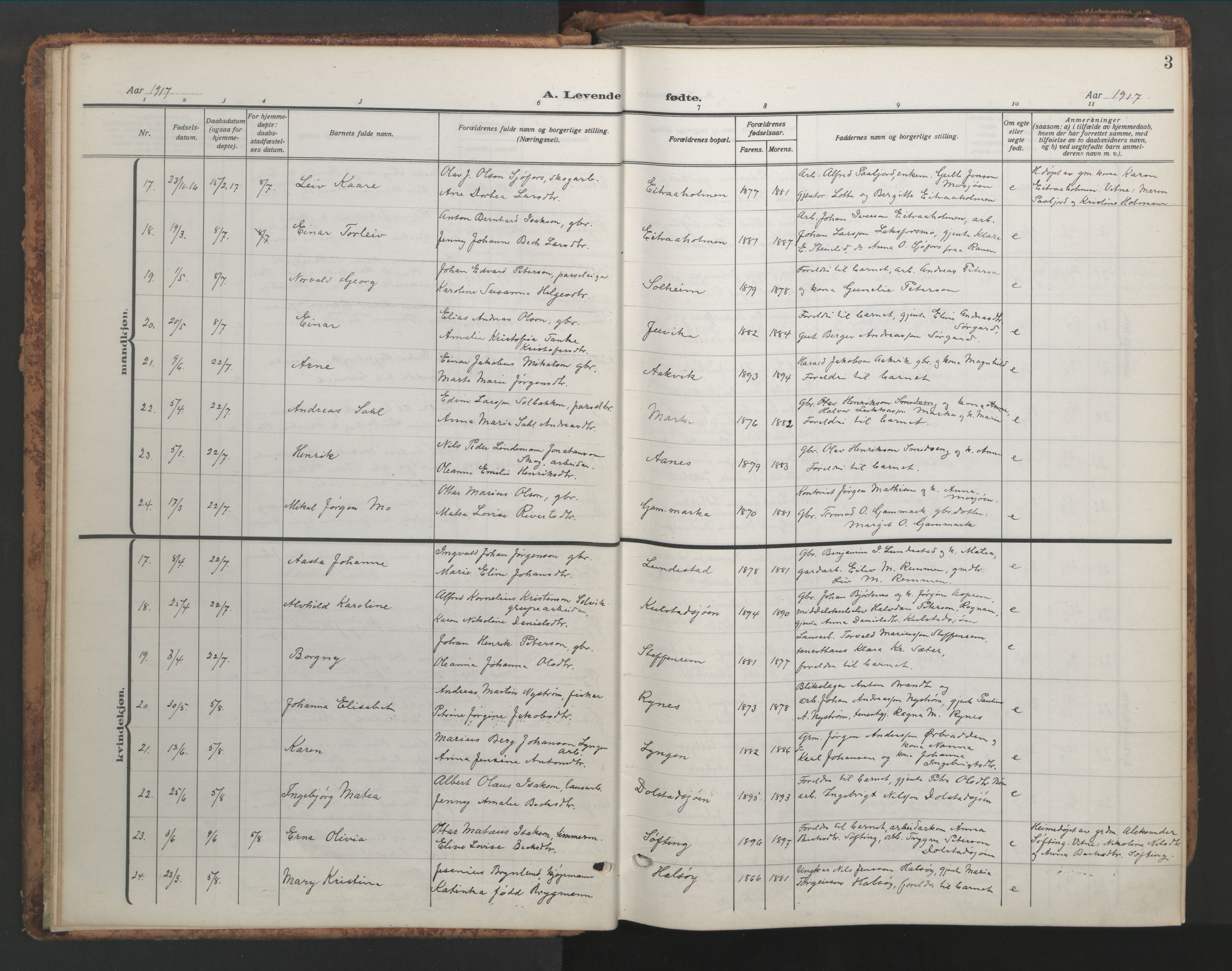 Ministerialprotokoller, klokkerbøker og fødselsregistre - Nordland, AV/SAT-A-1459/820/L0302: Parish register (copy) no. 820C04, 1917-1948, p. 3