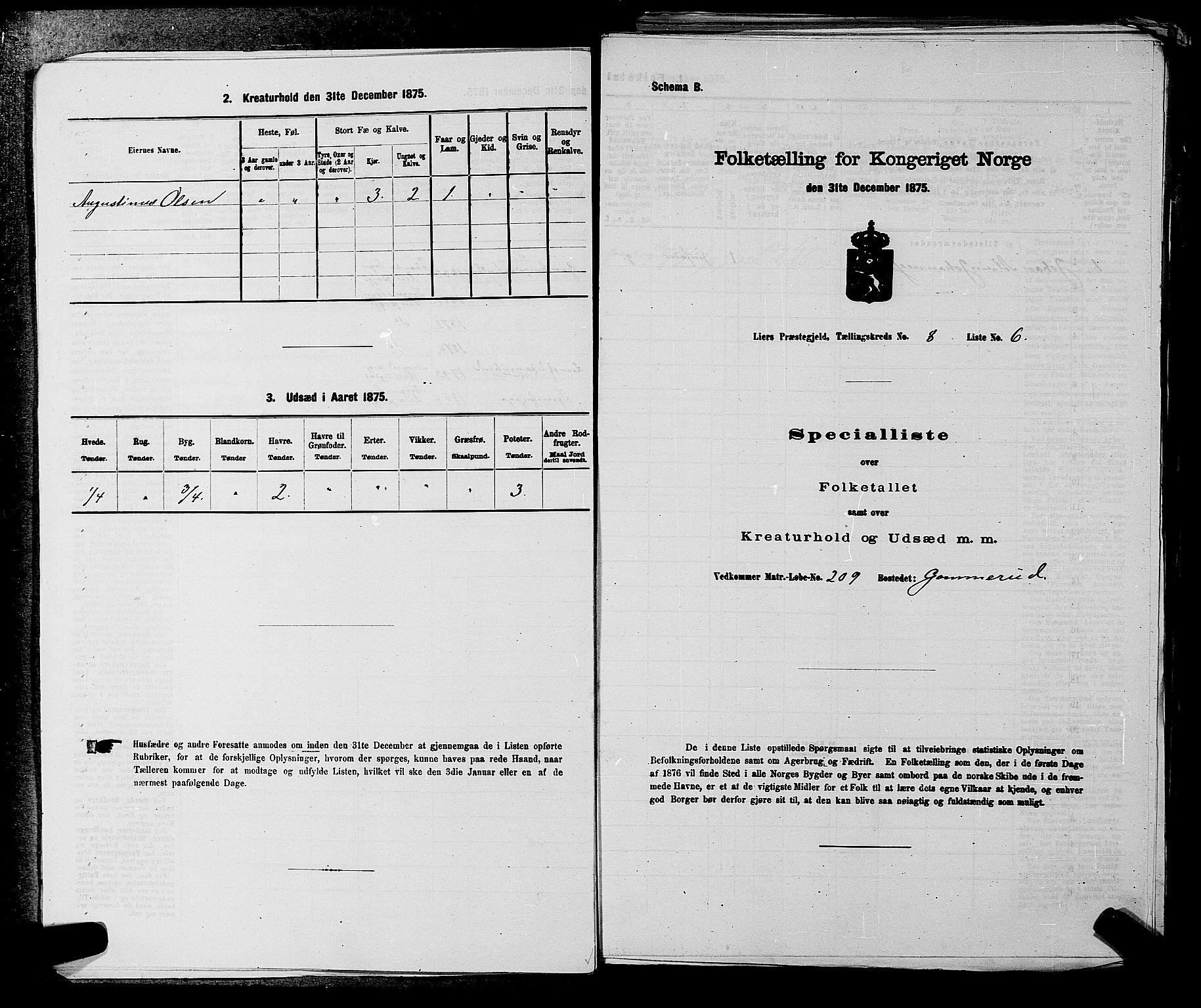 SAKO, 1875 census for 0626P Lier, 1875, p. 1316