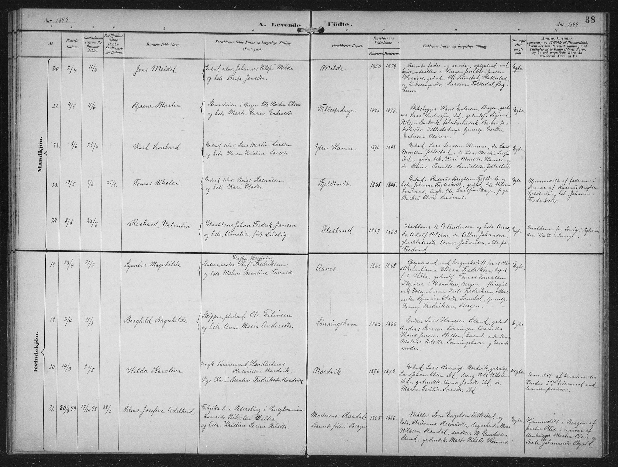 Fana Sokneprestembete, AV/SAB-A-75101/H/Hab/Haba/L0003: Parish register (copy) no. A 3, 1895-1902, p. 38