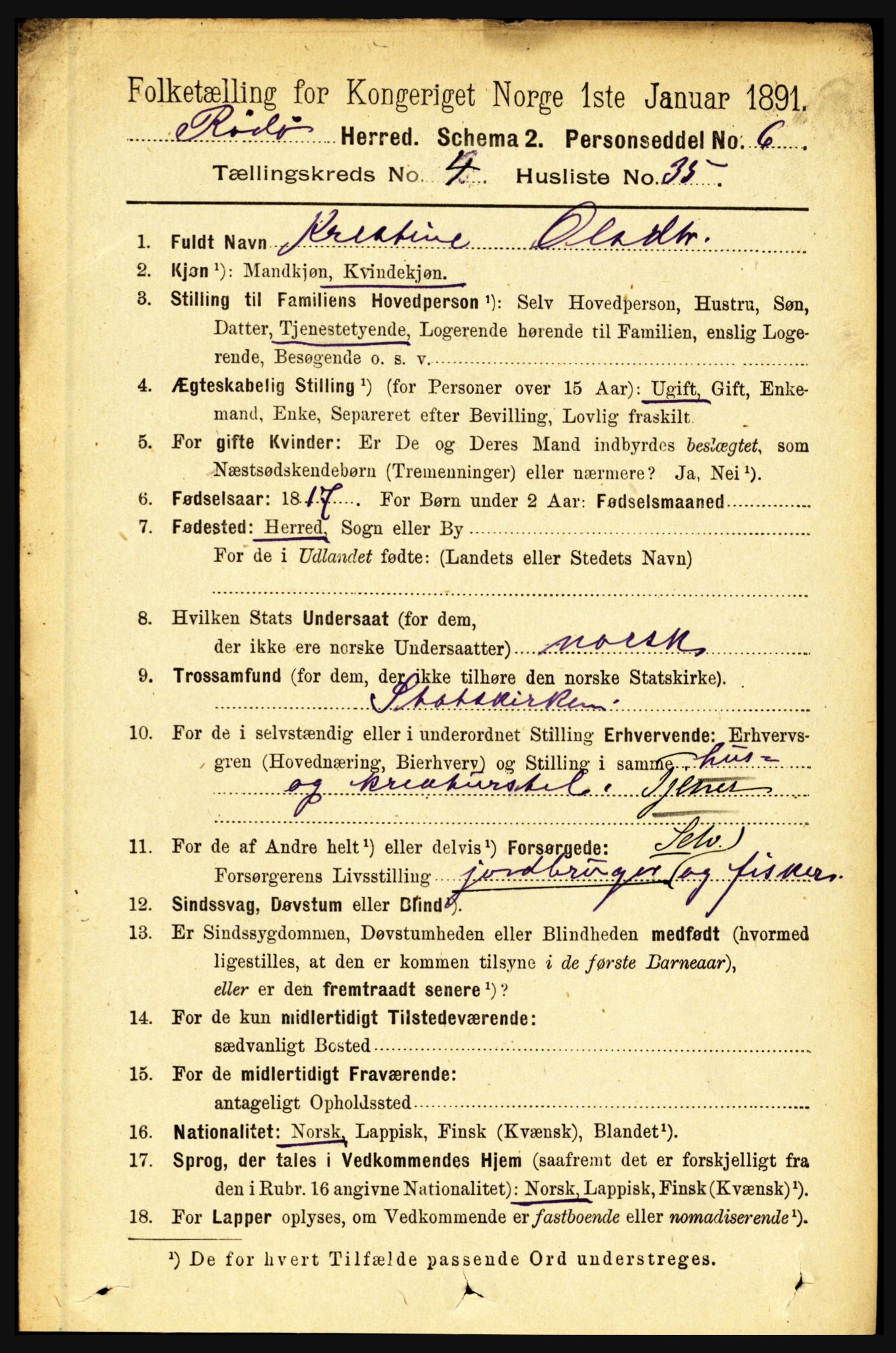 RA, 1891 census for 1836 Rødøy, 1891, p. 1858