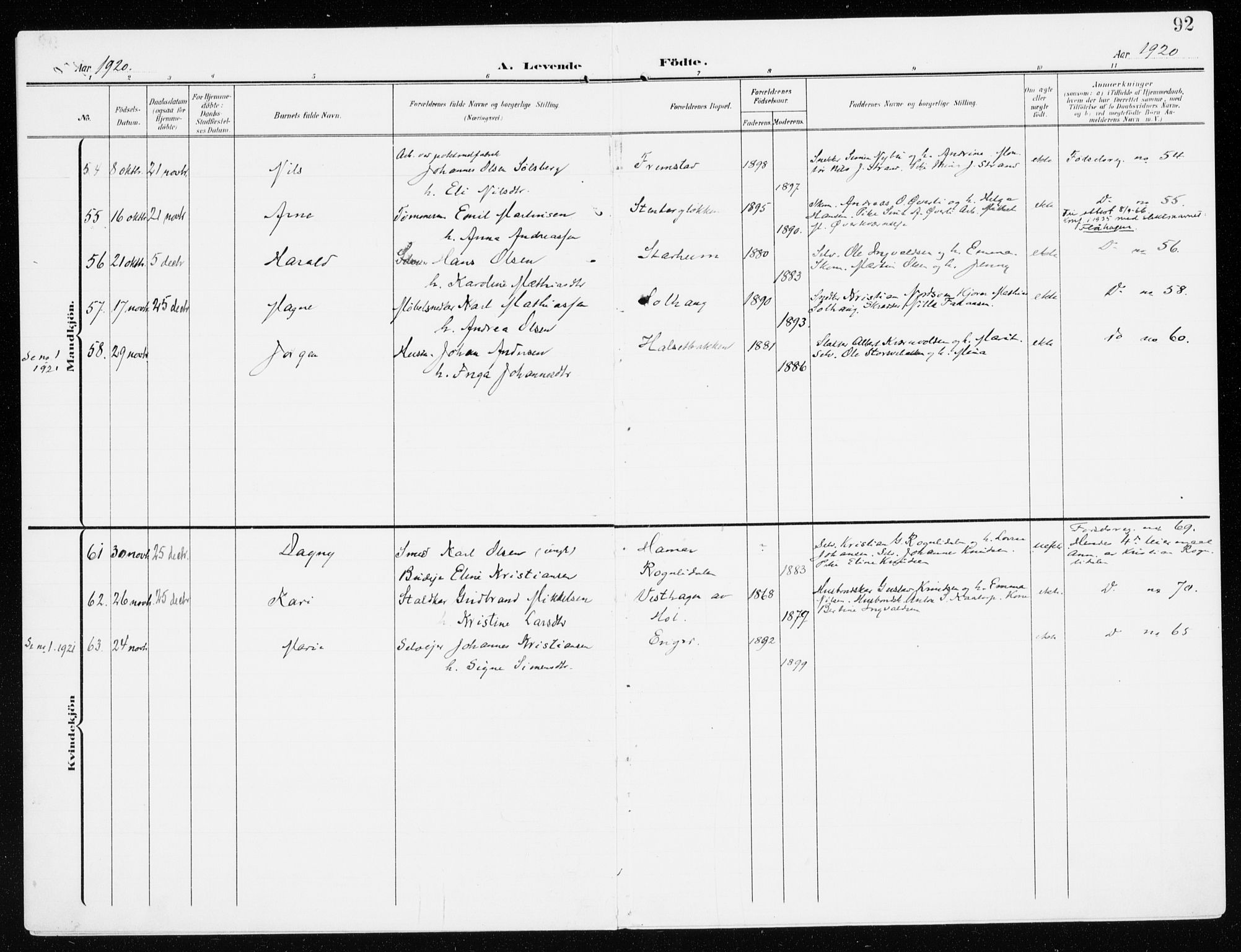 Furnes prestekontor, SAH/PREST-012/K/Ka/L0001: Parish register (official) no. 1, 1907-1935, p. 92