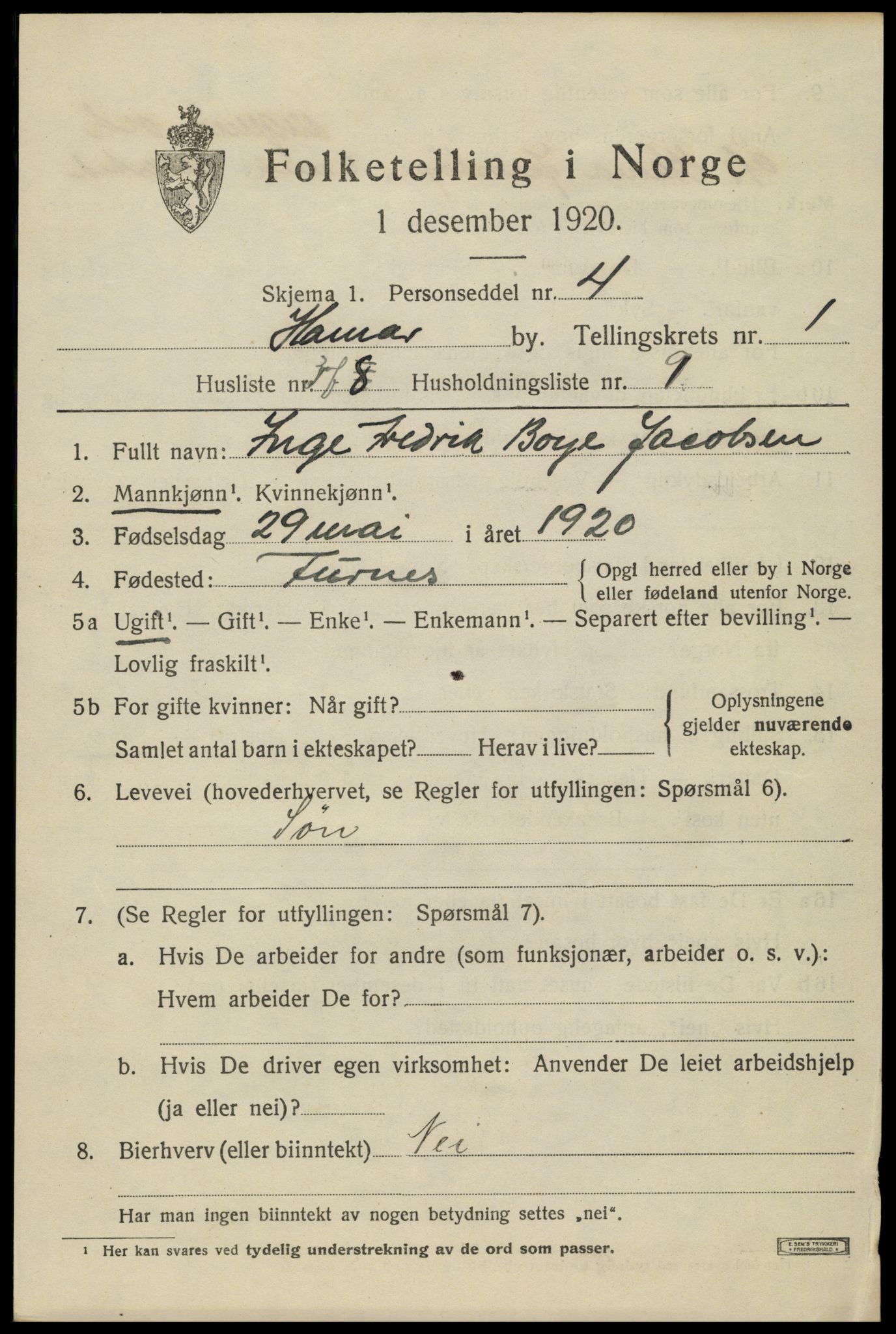 SAH, 1920 census for Hamar, 1920, p. 5127