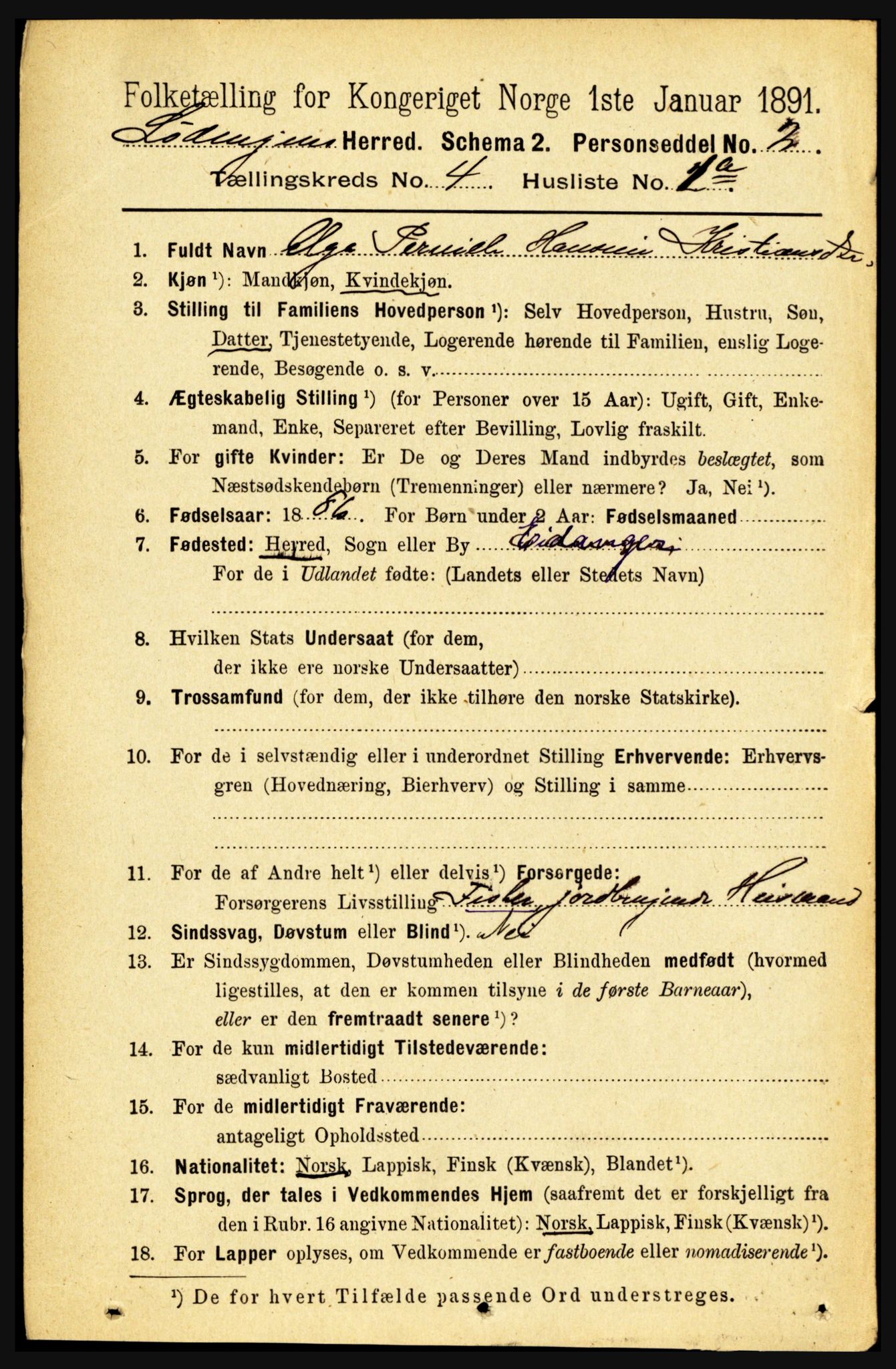 RA, 1891 census for 1851 Lødingen, 1891, p. 1933