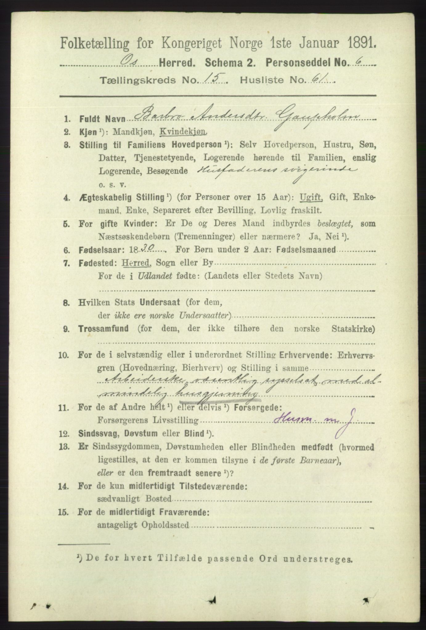 RA, 1891 census for 1243 Os, 1891, p. 3480