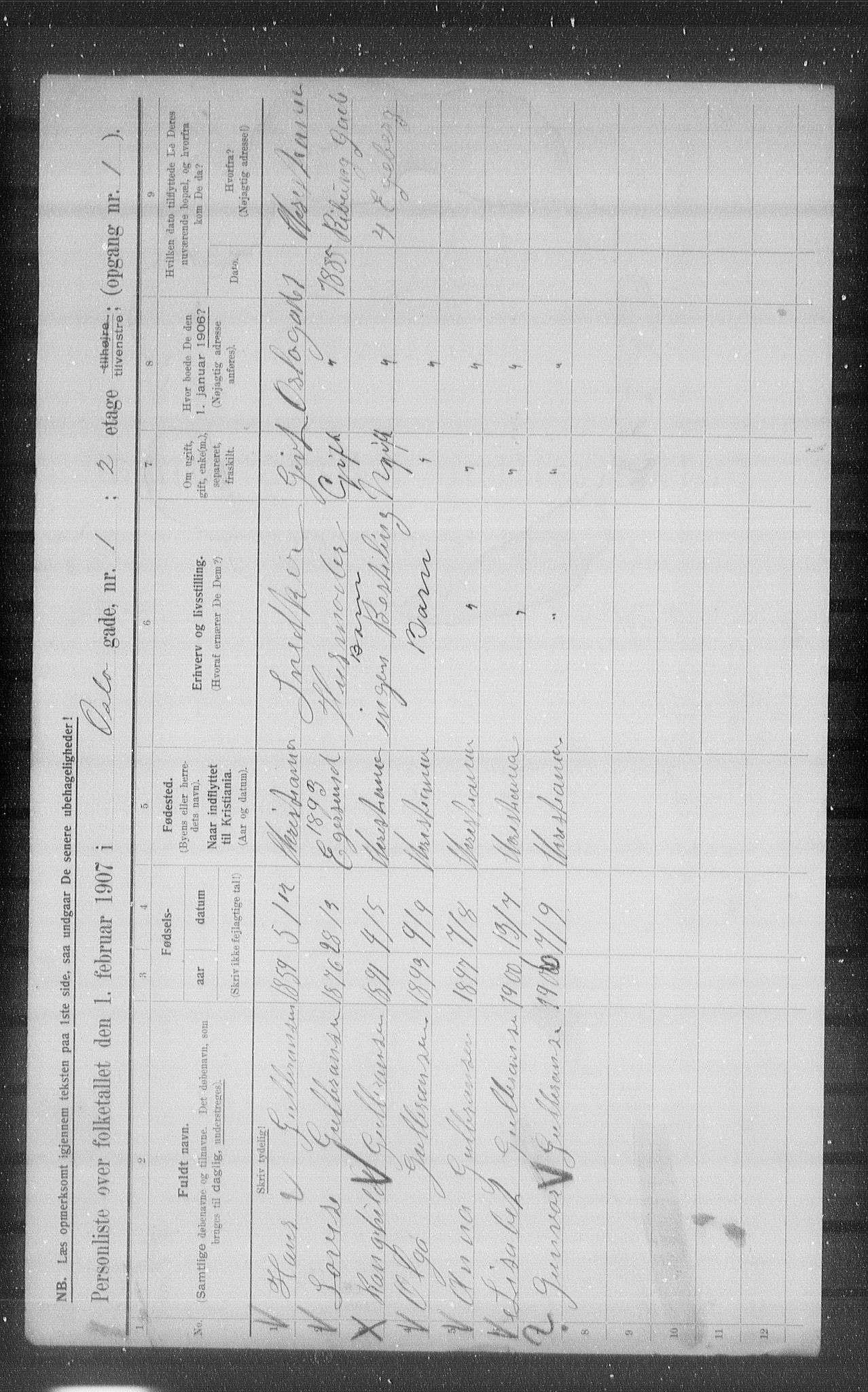 OBA, Municipal Census 1907 for Kristiania, 1907, p. 39366