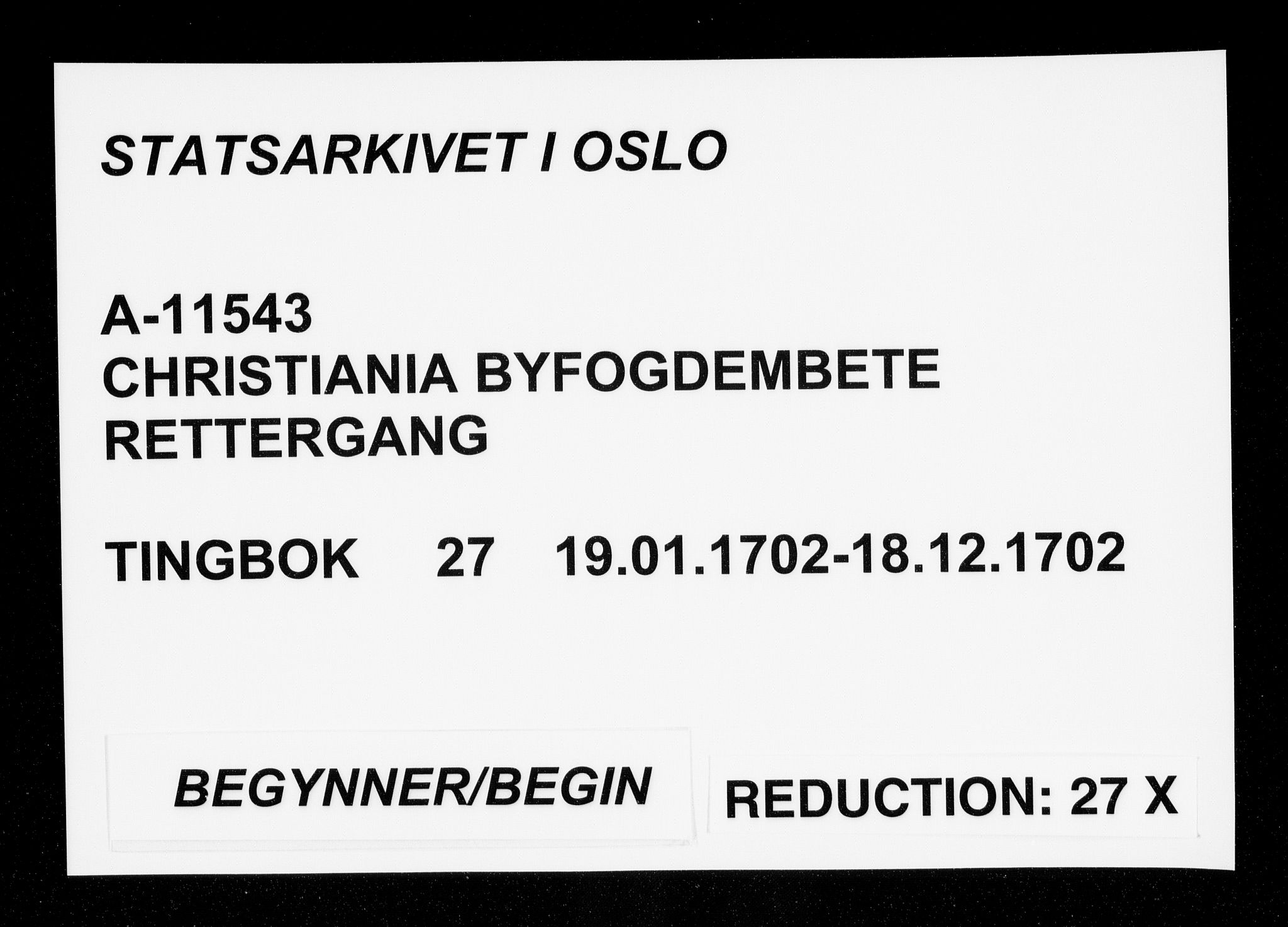 Christiania byfogd, AV/SAO-A-11543/F/Fb/L0027: Tingbok, 1702