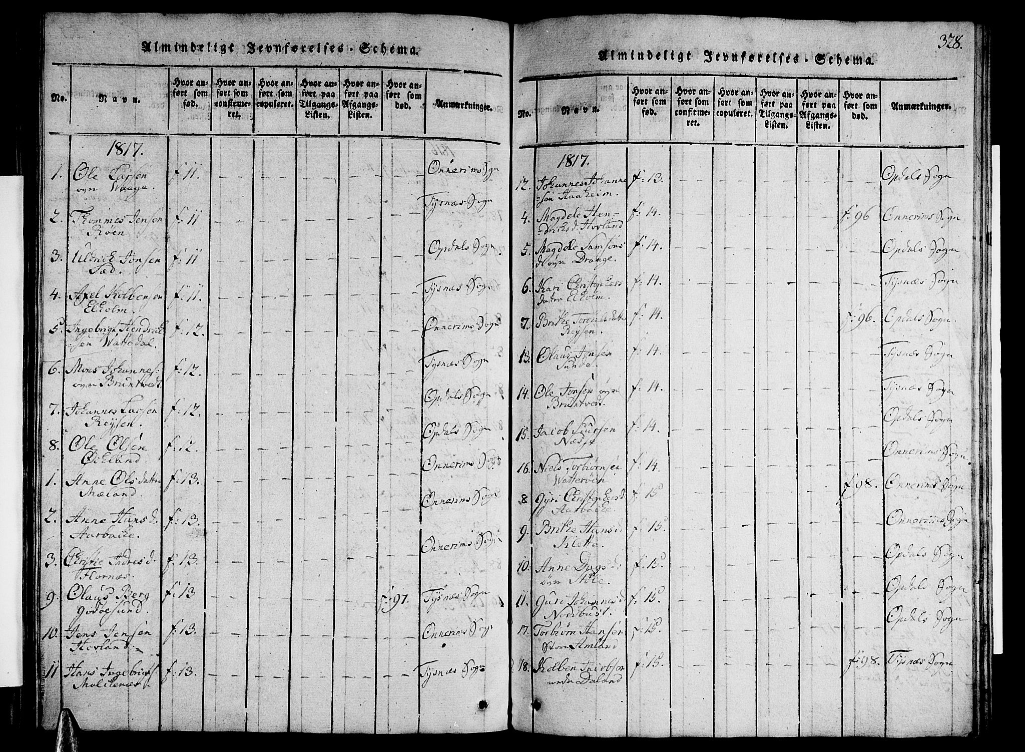Tysnes sokneprestembete, SAB/A-78601/H/Hab: Parish register (copy) no. A 1, 1816-1828, p. 328
