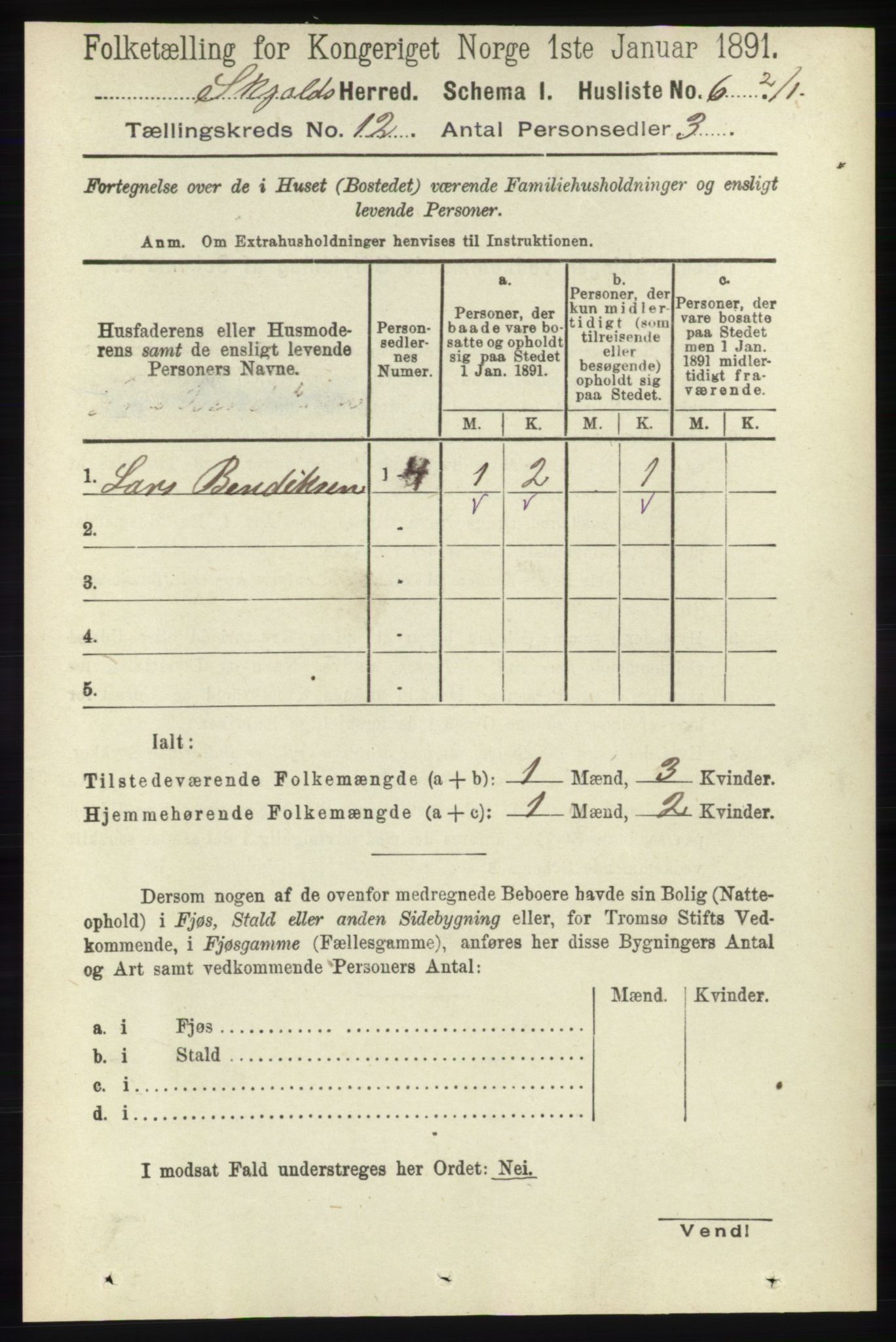 RA, 1891 census for 1154 Skjold, 1891, p. 2234