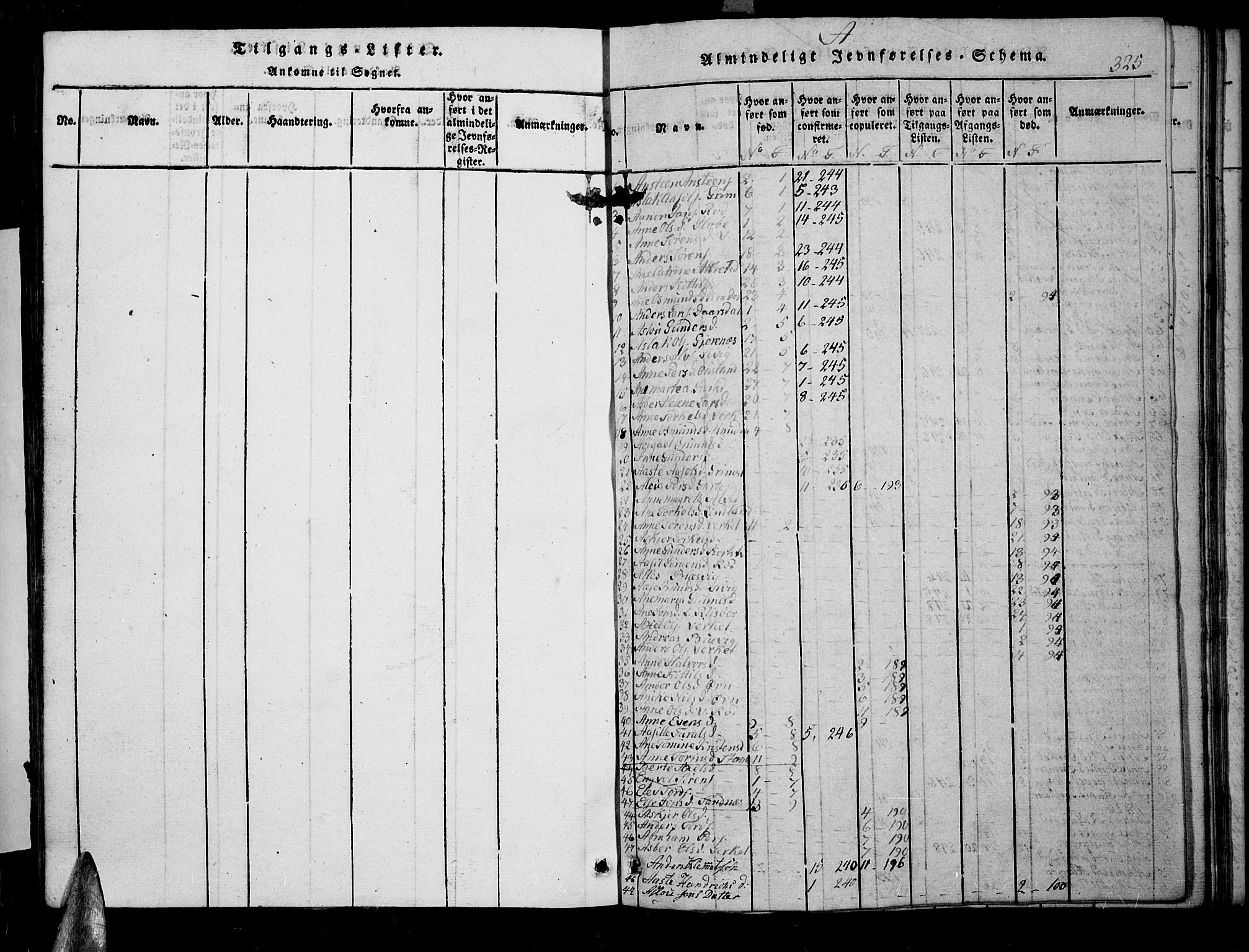 Søndeled sokneprestkontor, SAK/1111-0038/F/Fb/L0002: Parish register (copy) no. B 2, 1816-1839, p. 325