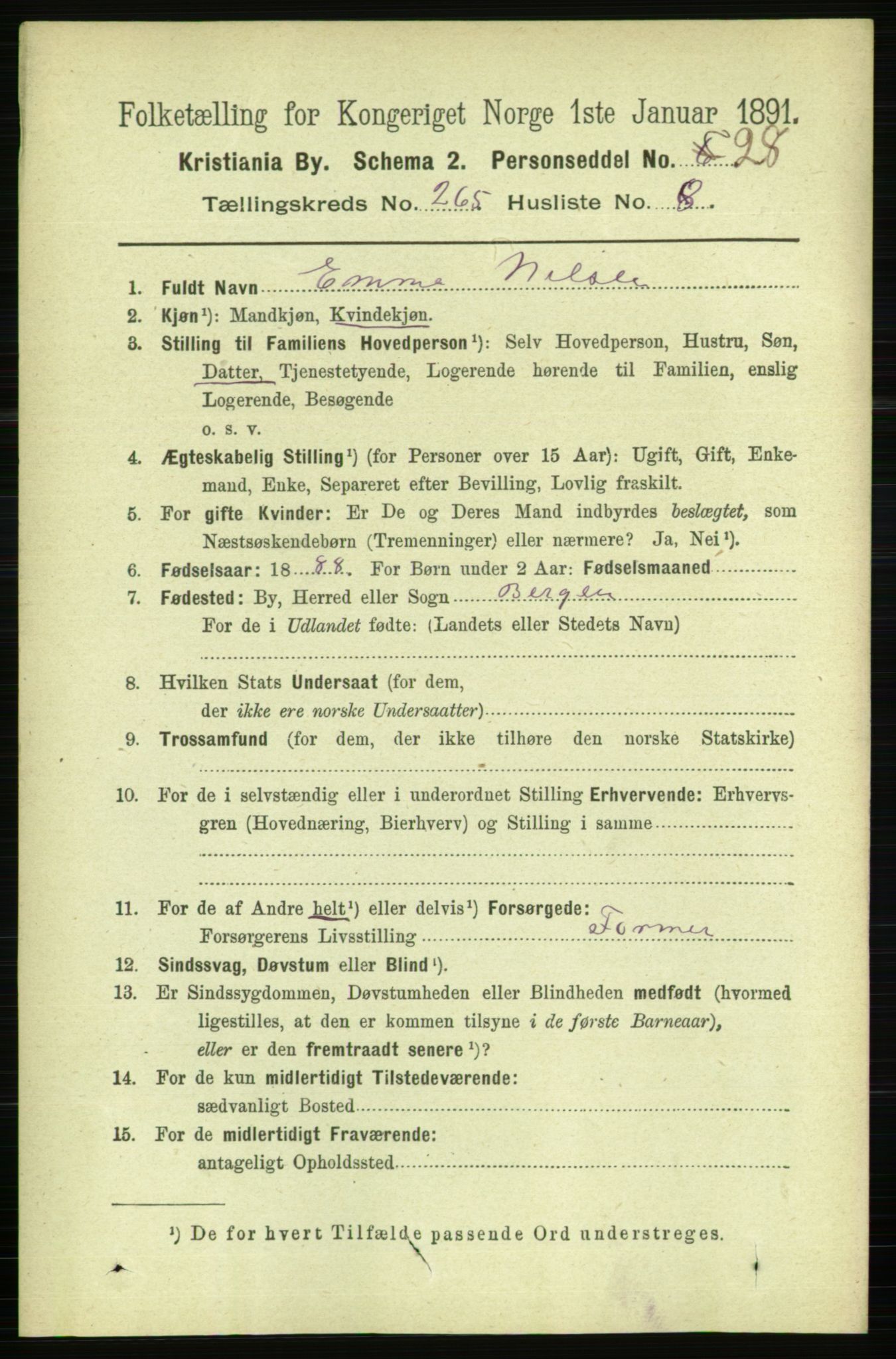 RA, 1891 census for 0301 Kristiania, 1891, p. 161109