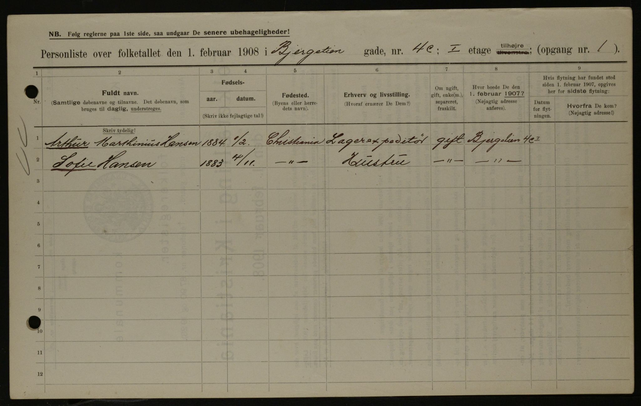 OBA, Municipal Census 1908 for Kristiania, 1908, p. 4358