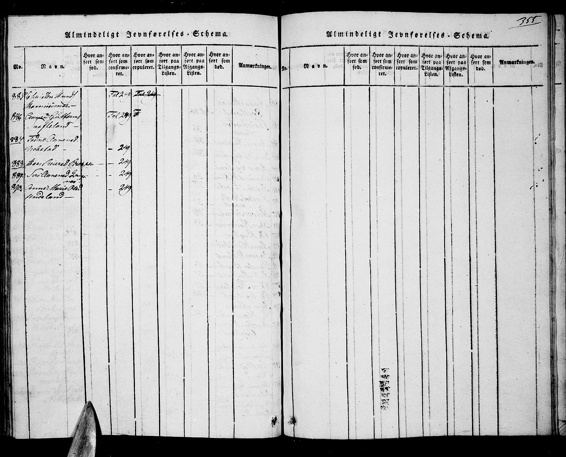 Nord-Audnedal sokneprestkontor, SAK/1111-0032/F/Fa/Faa/L0001: Parish register (official) no. A 1, 1815-1856, p. 355