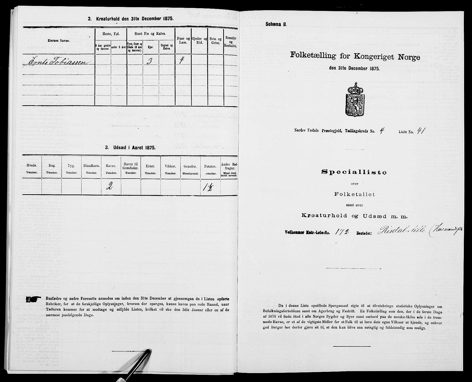 SAK, 1875 census for 1028P Nord-Audnedal, 1875, p. 445