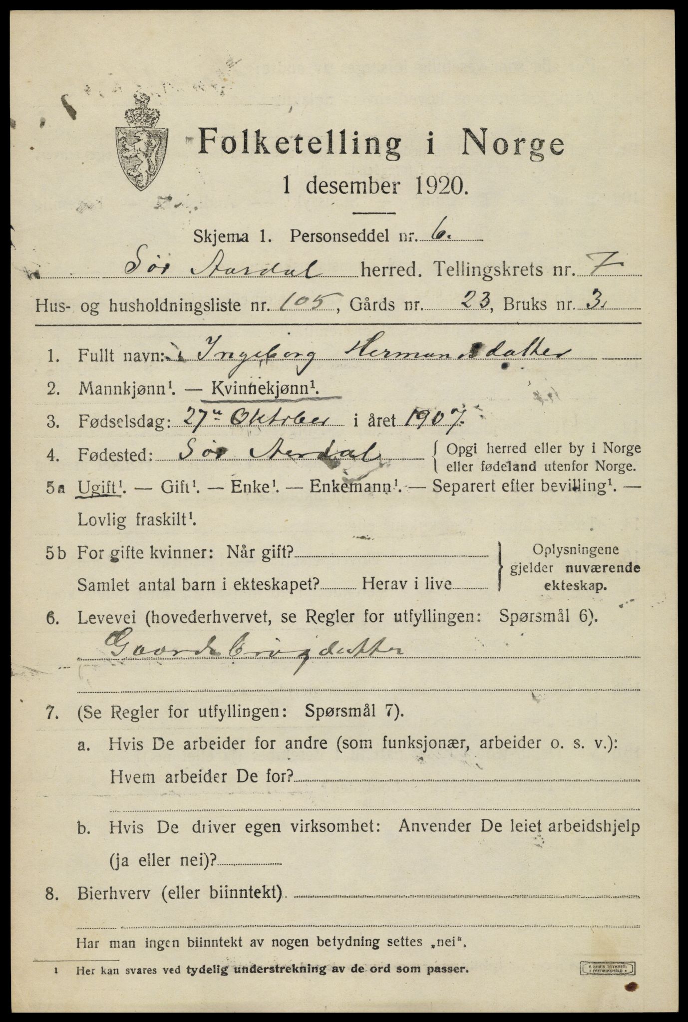 SAH, 1920 census for Sør-Aurdal, 1920, p. 4747