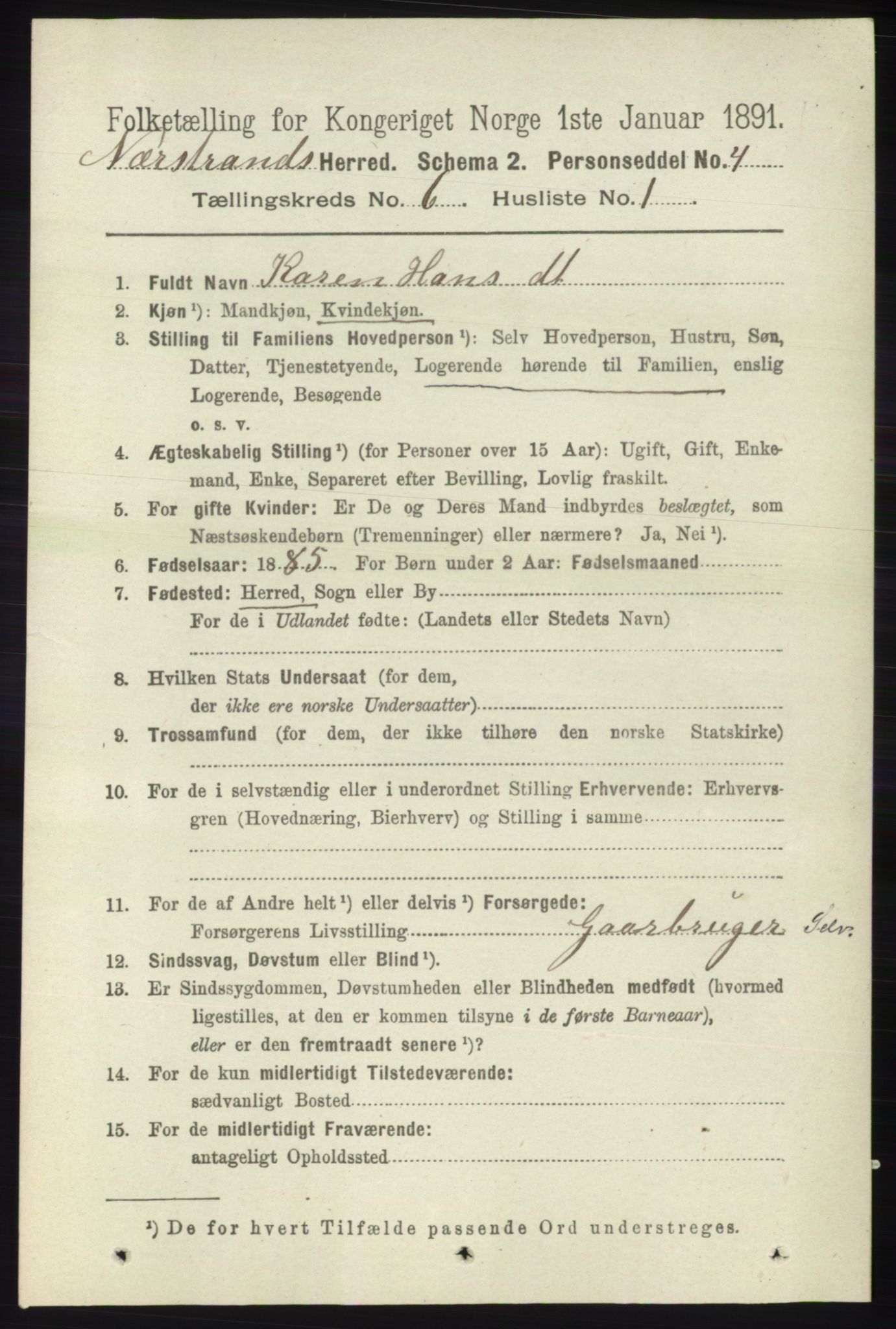 RA, 1891 census for 1139 Nedstrand, 1891, p. 1028