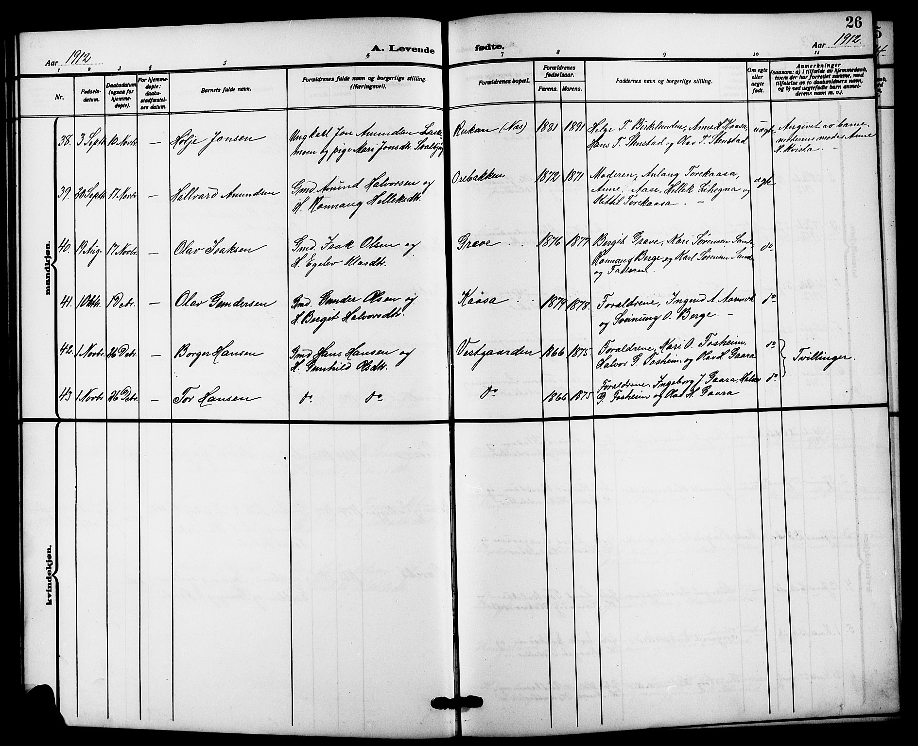 Bø kirkebøker, SAKO/A-257/G/Ga/L0007: Parish register (copy) no. 7, 1909-1924, p. 26