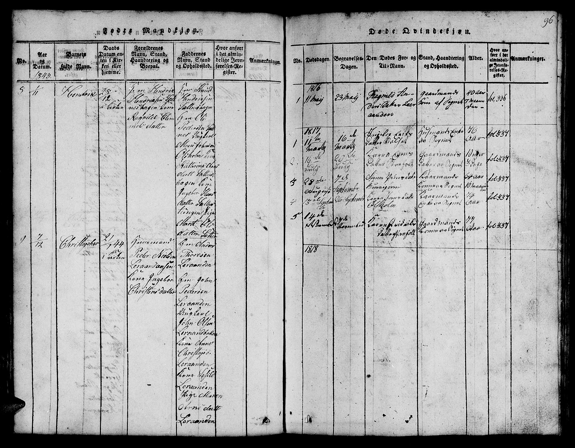 Ministerialprotokoller, klokkerbøker og fødselsregistre - Sør-Trøndelag, AV/SAT-A-1456/666/L0788: Parish register (copy) no. 666C01, 1816-1847, p. 96