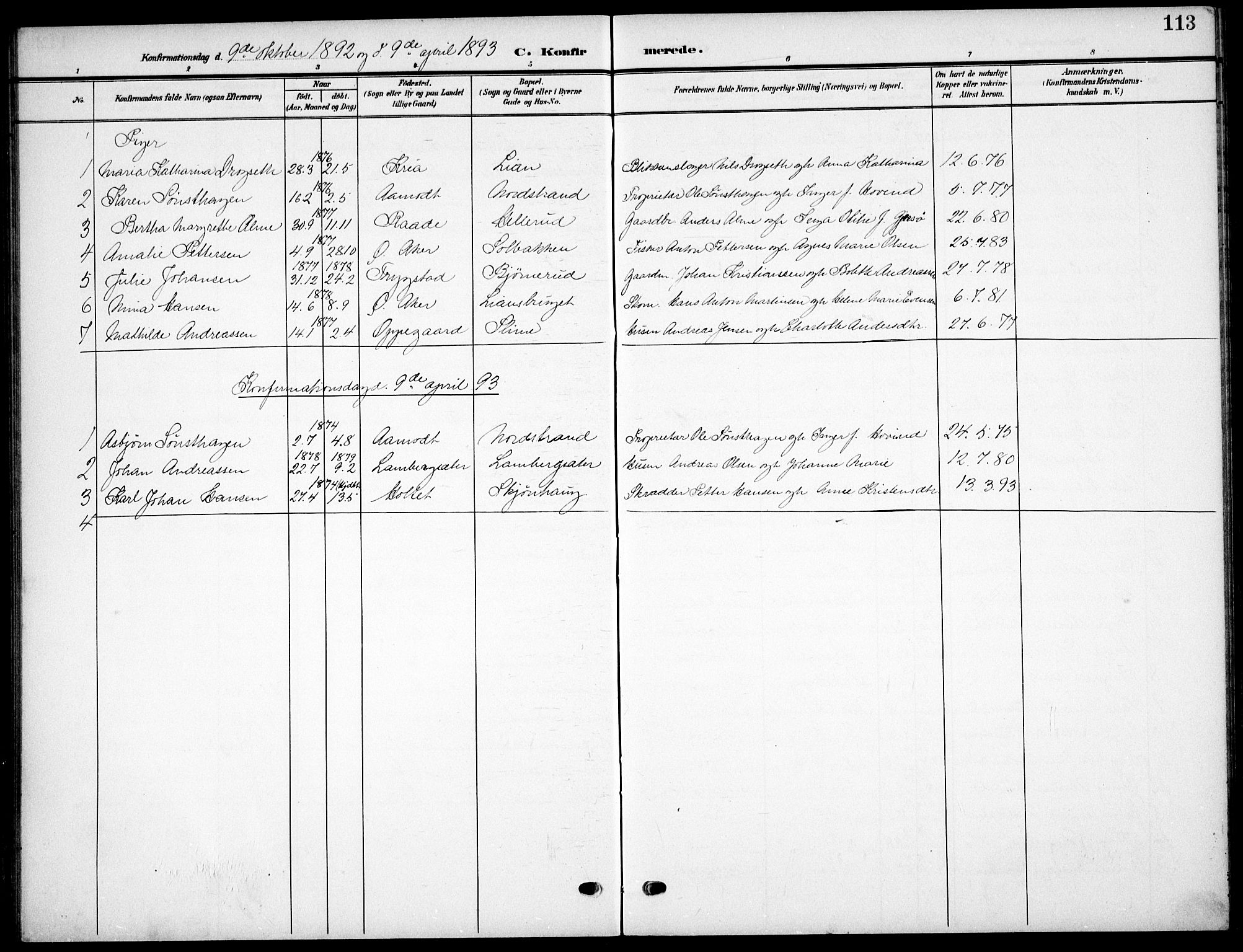 Nordstrand prestekontor Kirkebøker, AV/SAO-A-10362a/F/Fa/L0000: Parish register (official) no.  0, 1881-1900, p. 113