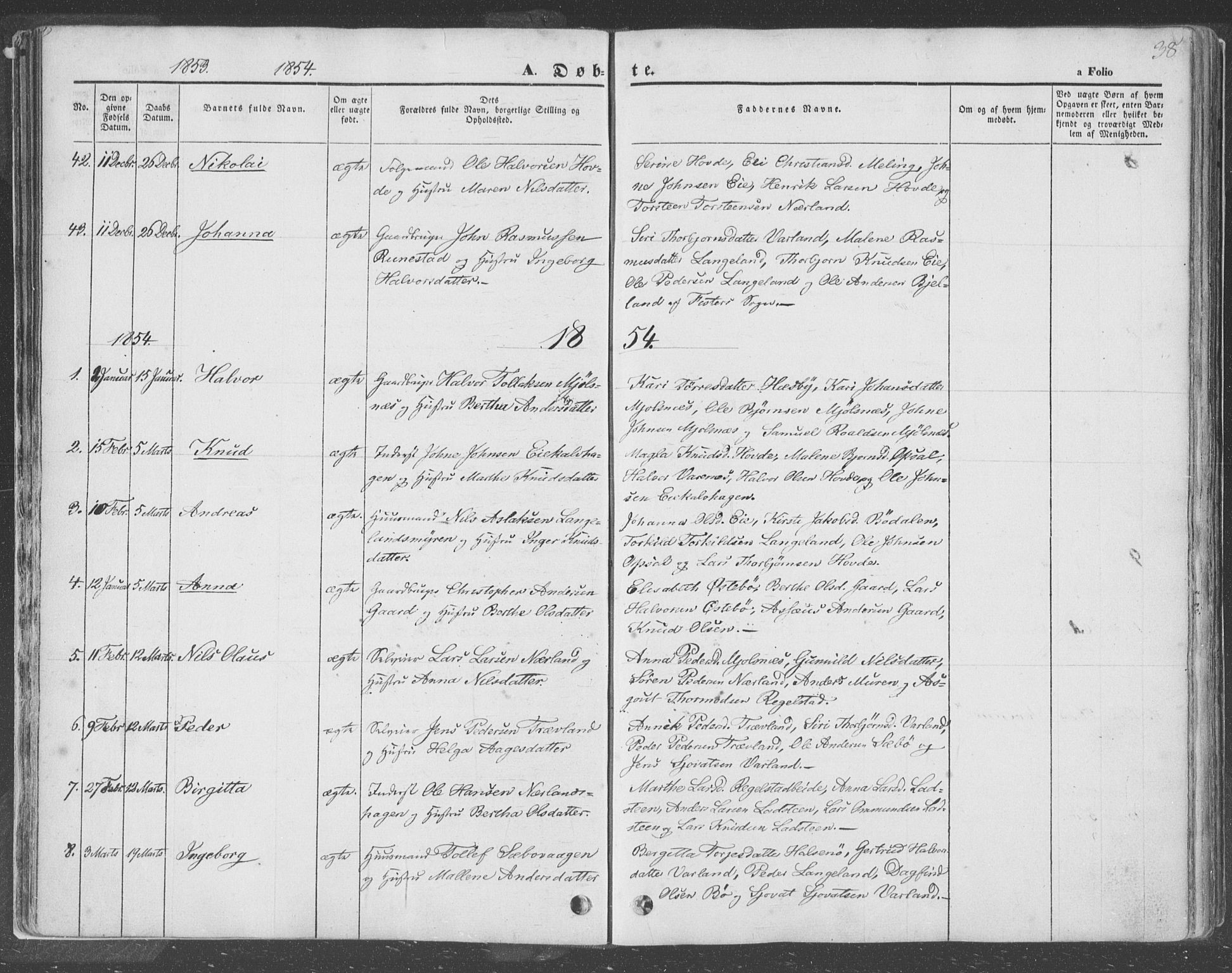Finnøy sokneprestkontor, SAST/A-101825/H/Ha/Haa/L0007: Parish register (official) no. A 7, 1847-1862, p. 38