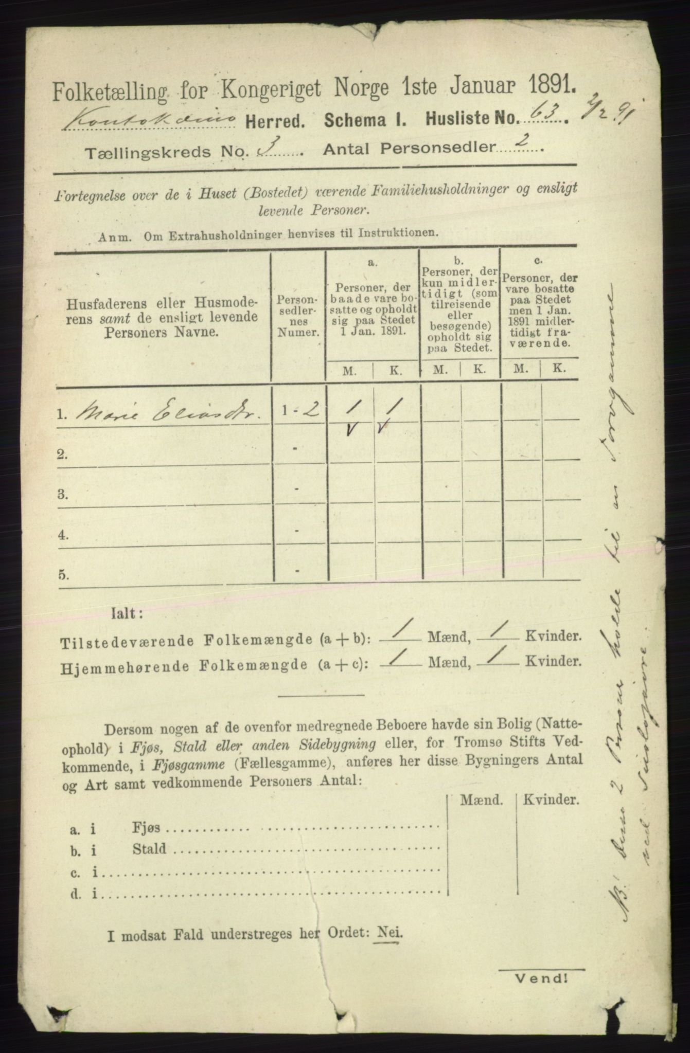 RA, 1891 census for 2011 Kautokeino, 1891, p. 709