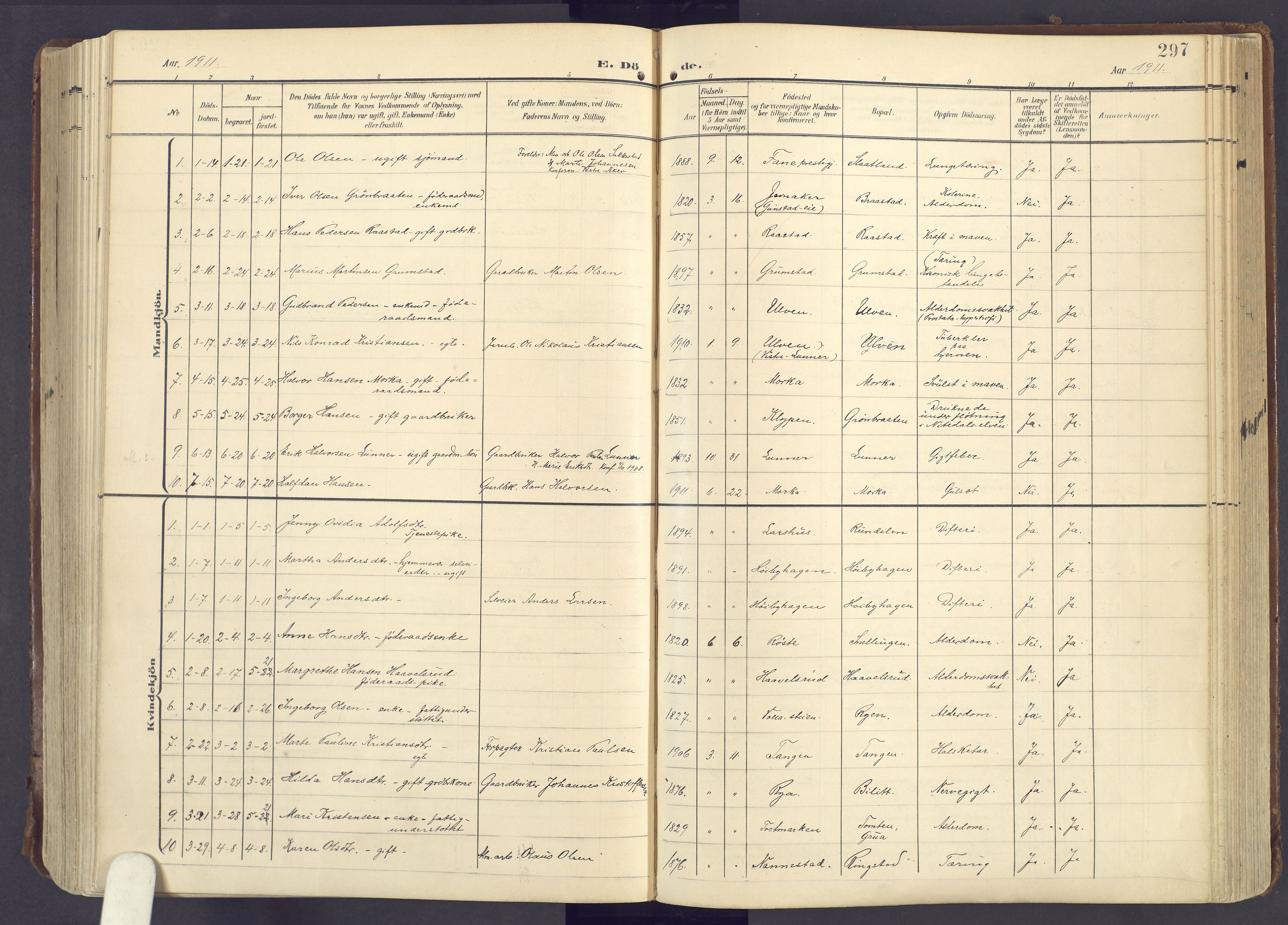 Lunner prestekontor, SAH/PREST-118/H/Ha/Haa/L0001: Parish register (official) no. 1, 1907-1922, p. 297