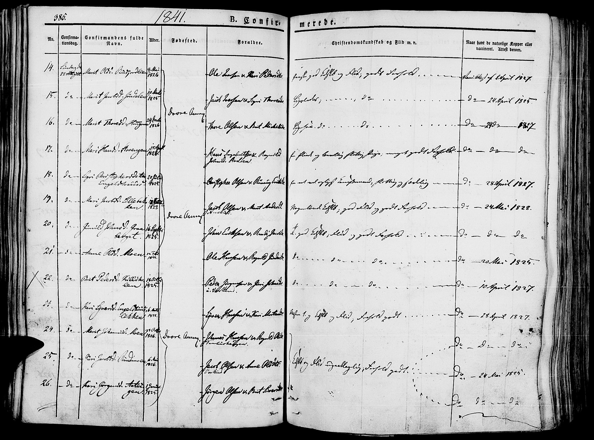 Lesja prestekontor, AV/SAH-PREST-068/H/Ha/Haa/L0005: Parish register (official) no. 5, 1830-1842, p. 385