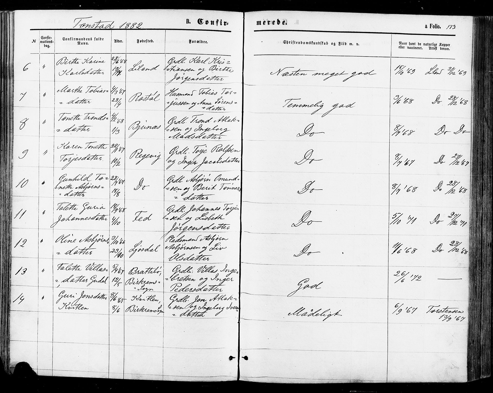 Sirdal sokneprestkontor, AV/SAK-1111-0036/F/Fa/Fab/L0003: Parish register (official) no. A 3, 1874-1886, p. 173