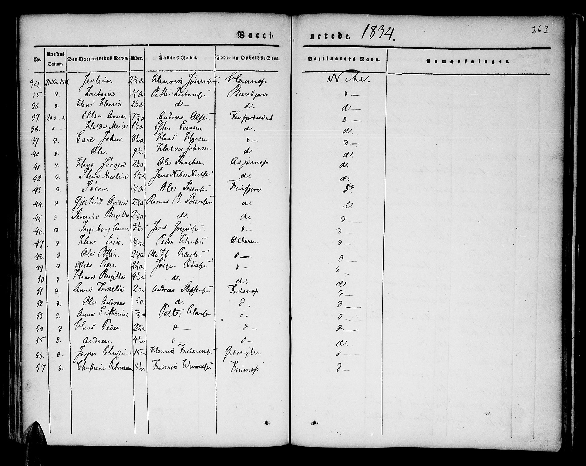 Lenvik sokneprestembete, SATØ/S-1310/H/Ha/Haa/L0004kirke: Parish register (official) no. 4, 1832-1844, p. 263