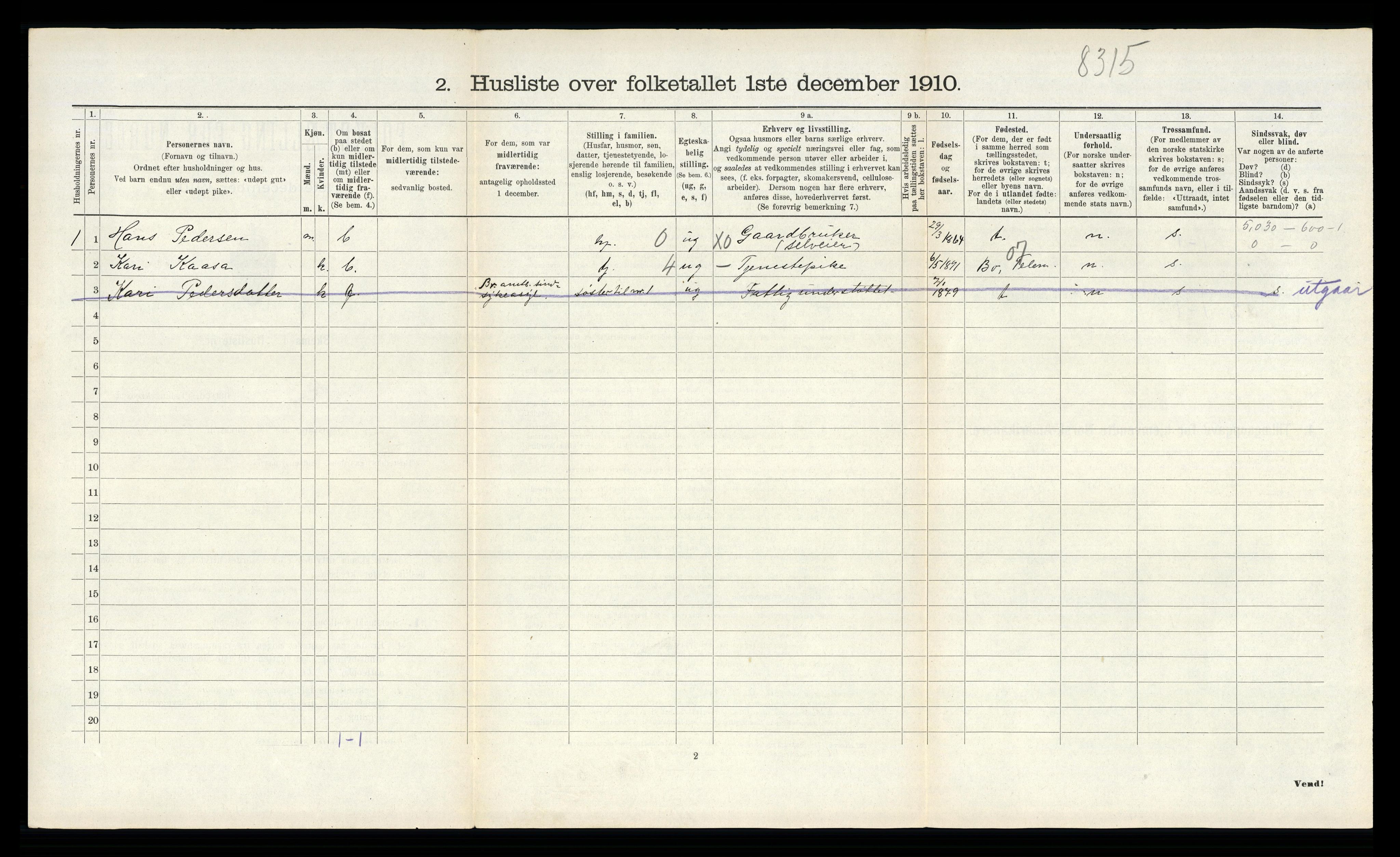 RA, 1910 census for Sauherad, 1910, p. 1294