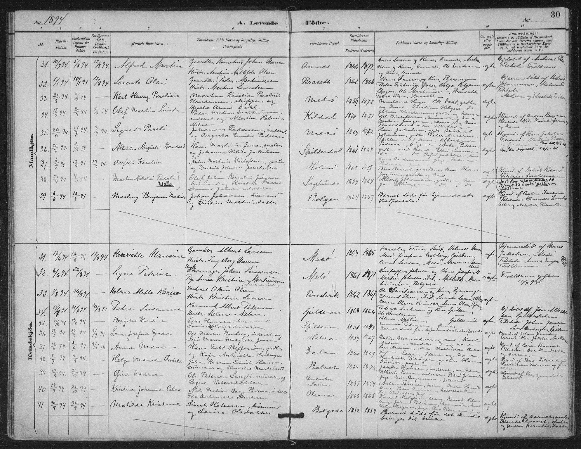 Ministerialprotokoller, klokkerbøker og fødselsregistre - Nordland, SAT/A-1459/843/L0628: Parish register (official) no. 843A03, 1889-1907, p. 30