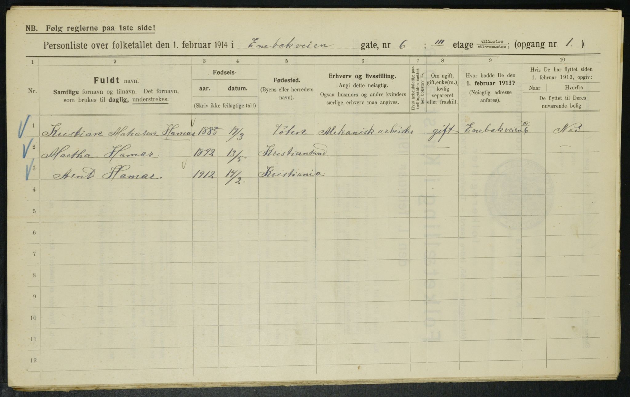 OBA, Municipal Census 1914 for Kristiania, 1914, p. 21214