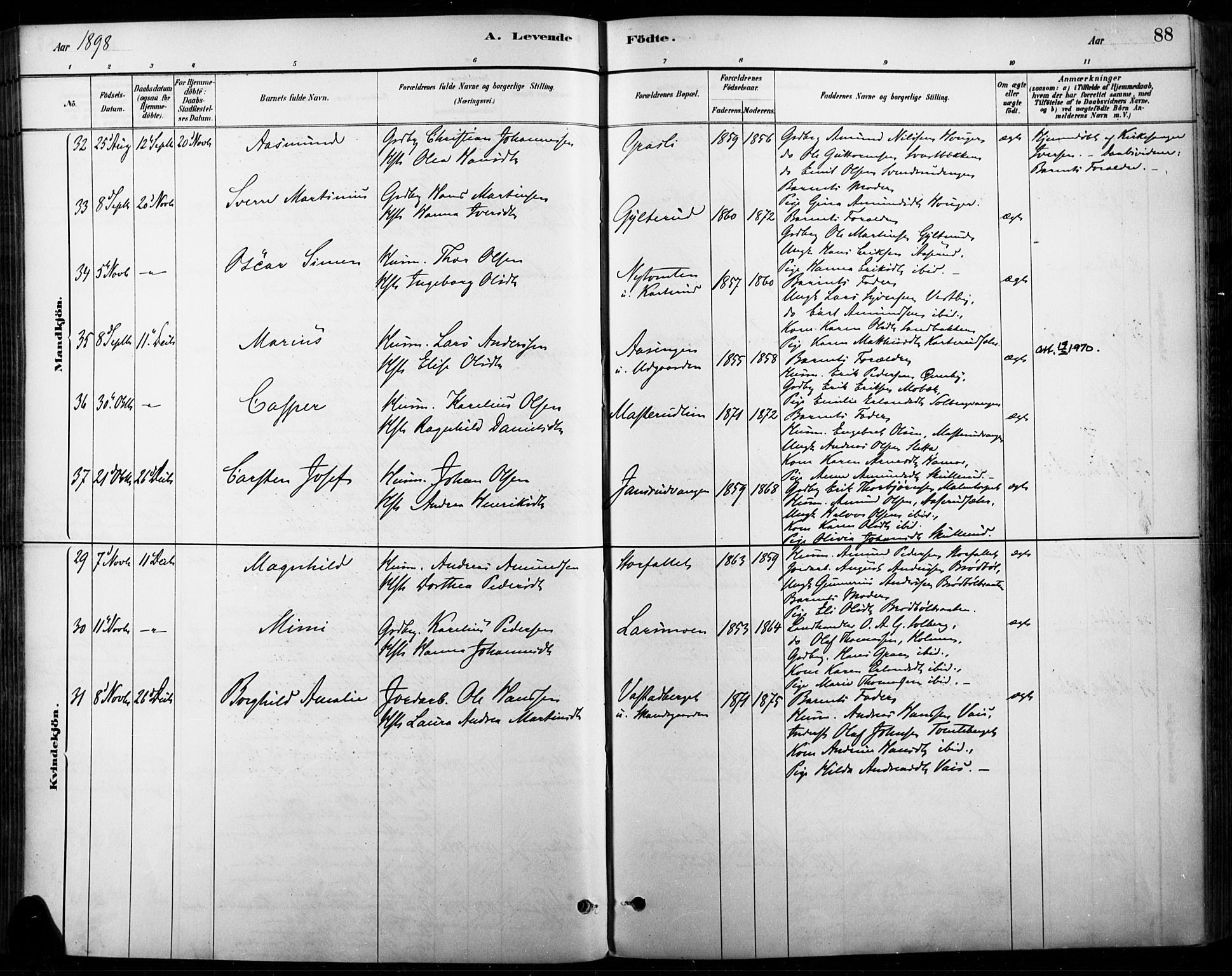 Vinger prestekontor, AV/SAH-PREST-024/H/Ha/Haa/L0015: Parish register (official) no. 15, 1881-1900, p. 88