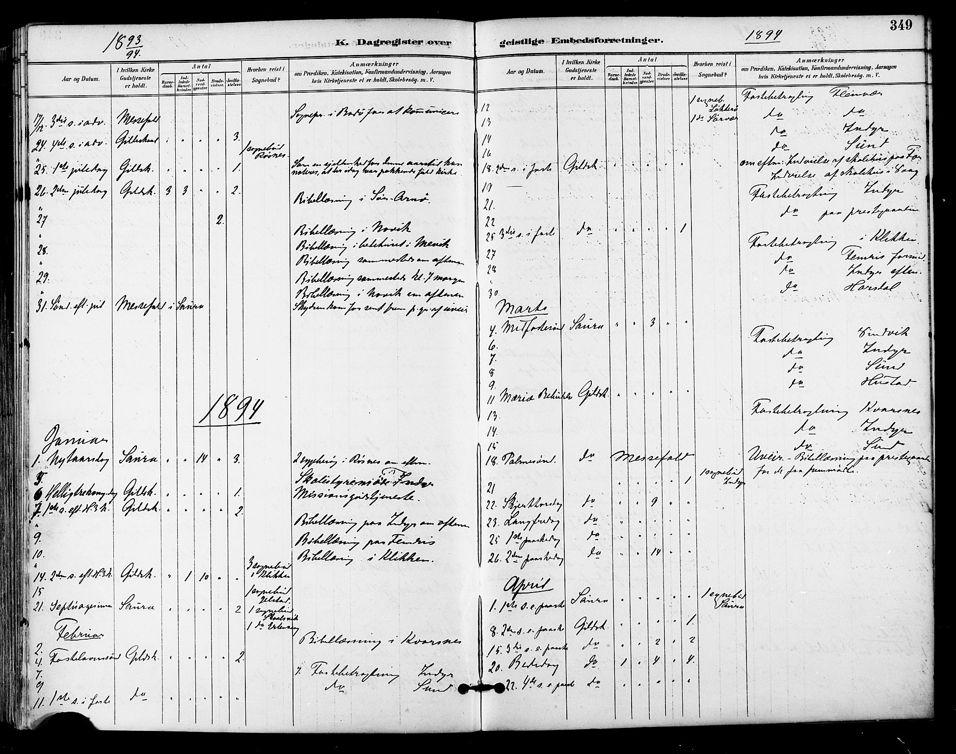 Ministerialprotokoller, klokkerbøker og fødselsregistre - Nordland, SAT/A-1459/805/L0101: Parish register (official) no. 805A07, 1892-1899, p. 349