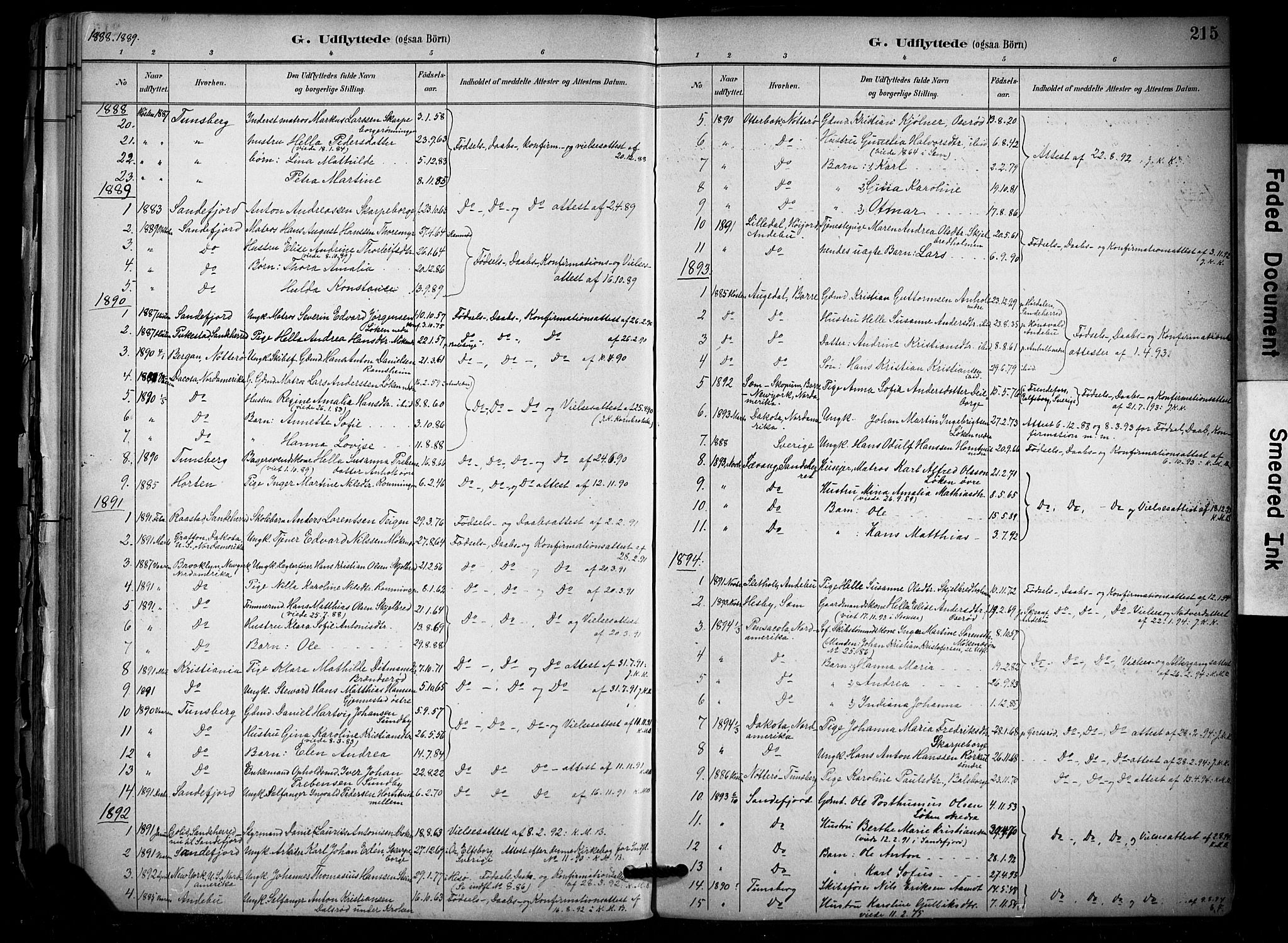 Stokke kirkebøker, AV/SAKO-A-320/F/Fb/L0001: Parish register (official) no. II 1, 1884-1910, p. 215