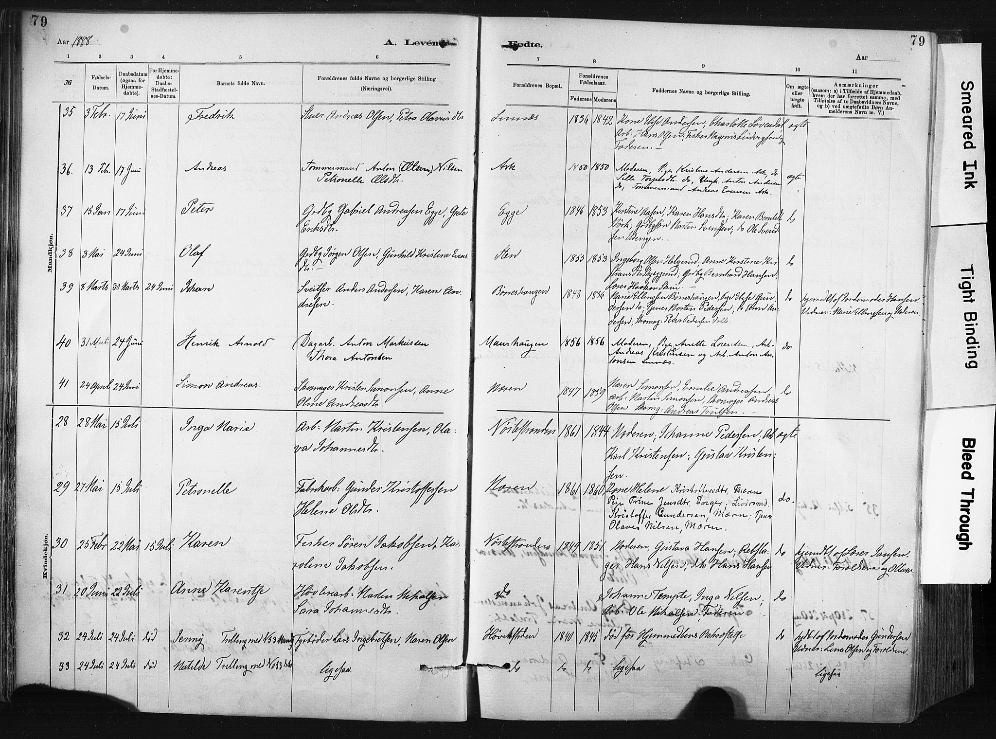 Lier kirkebøker, AV/SAKO-A-230/F/Fa/L0015: Parish register (official) no. I 15, 1883-1894, p. 79