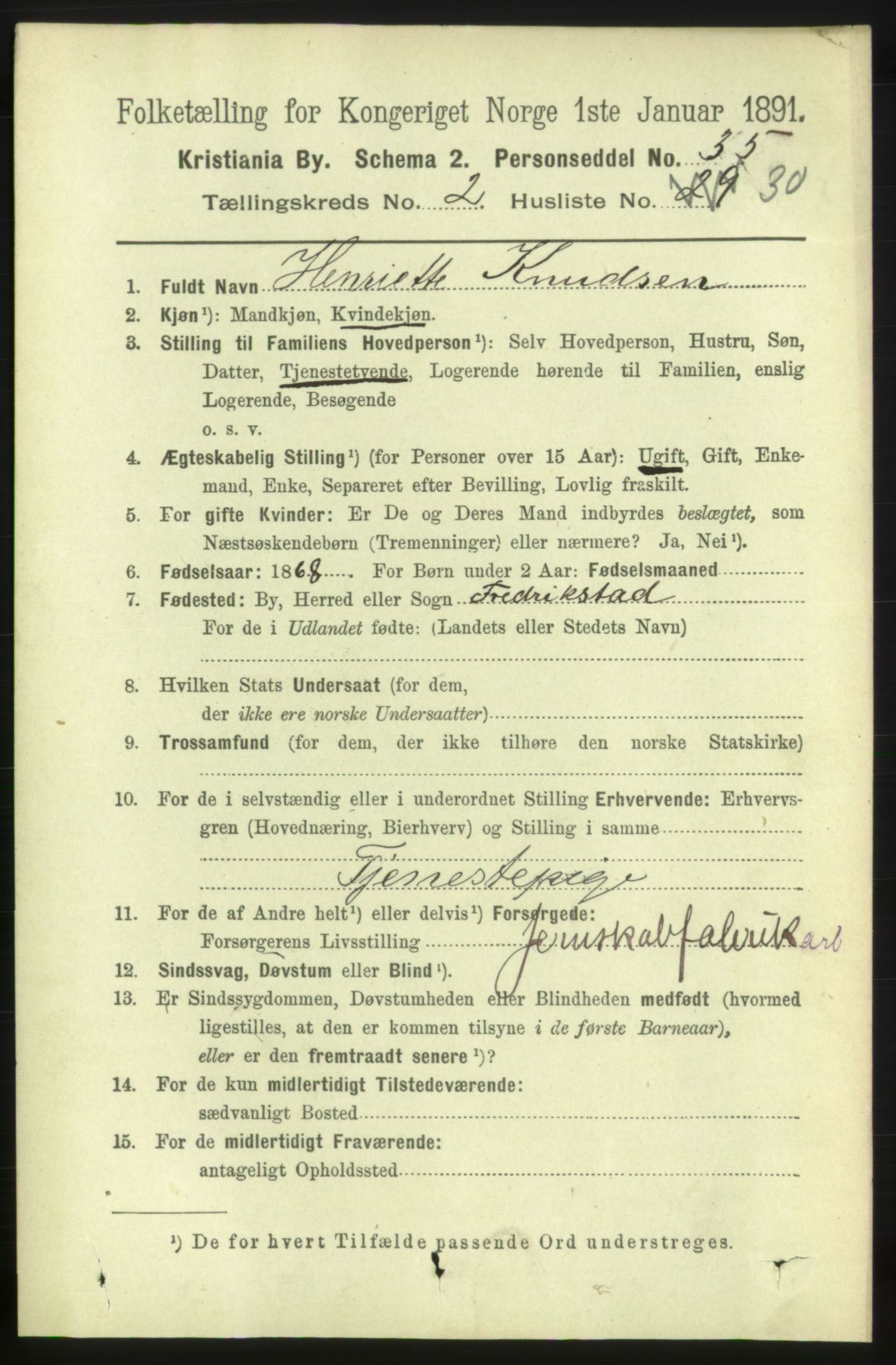 RA, 1891 census for 0301 Kristiania, 1891, p. 1157