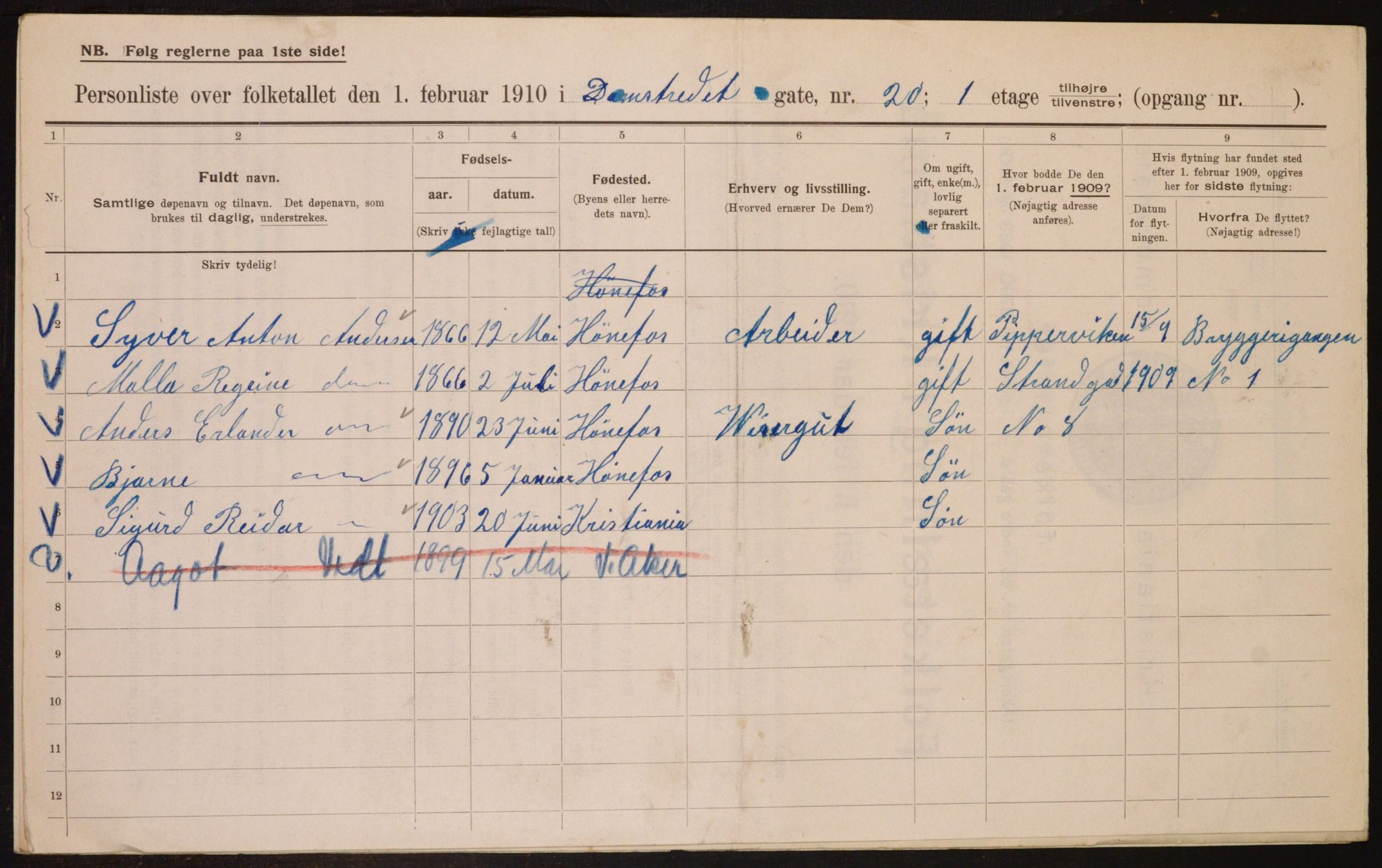 OBA, Municipal Census 1910 for Kristiania, 1910, p. 13947