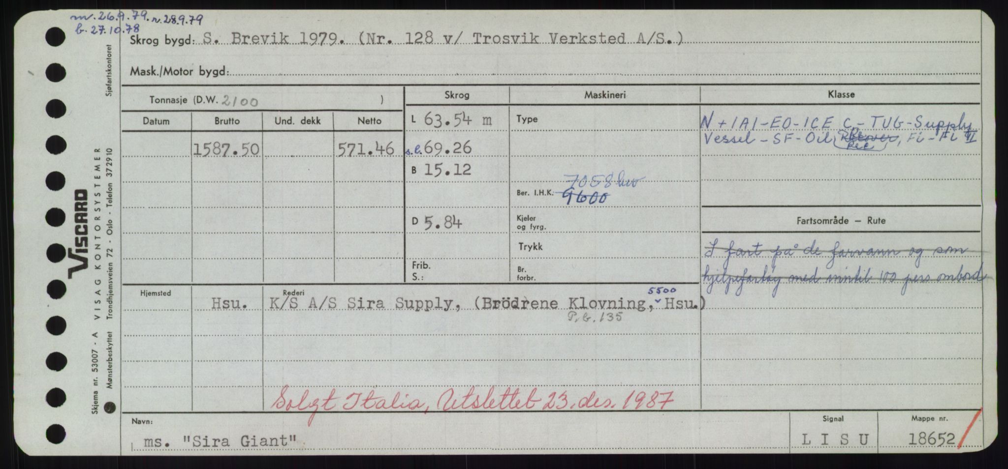 Sjøfartsdirektoratet med forløpere, Skipsmålingen, RA/S-1627/H/Hd/L0033: Fartøy, Sevi-Sjø, p. 229