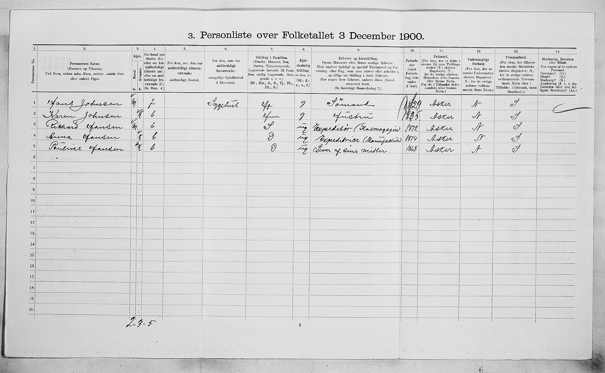 SAO, 1900 census for Kristiania, 1900, p. 33333