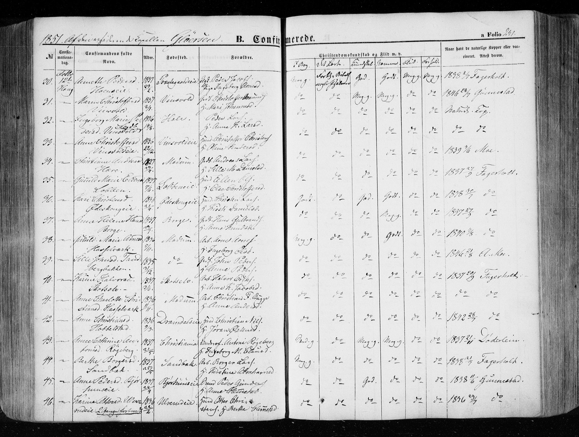 Eiker kirkebøker, AV/SAKO-A-4/F/Fa/L0014: Parish register (official) no. I 14, 1846-1854, p. 241