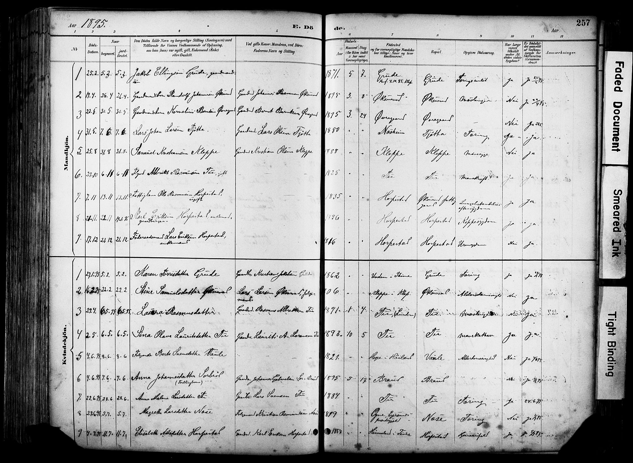 Klepp sokneprestkontor, SAST/A-101803/001/3/30BA/L0009: Parish register (official) no. A 7, 1886-1915, p. 257