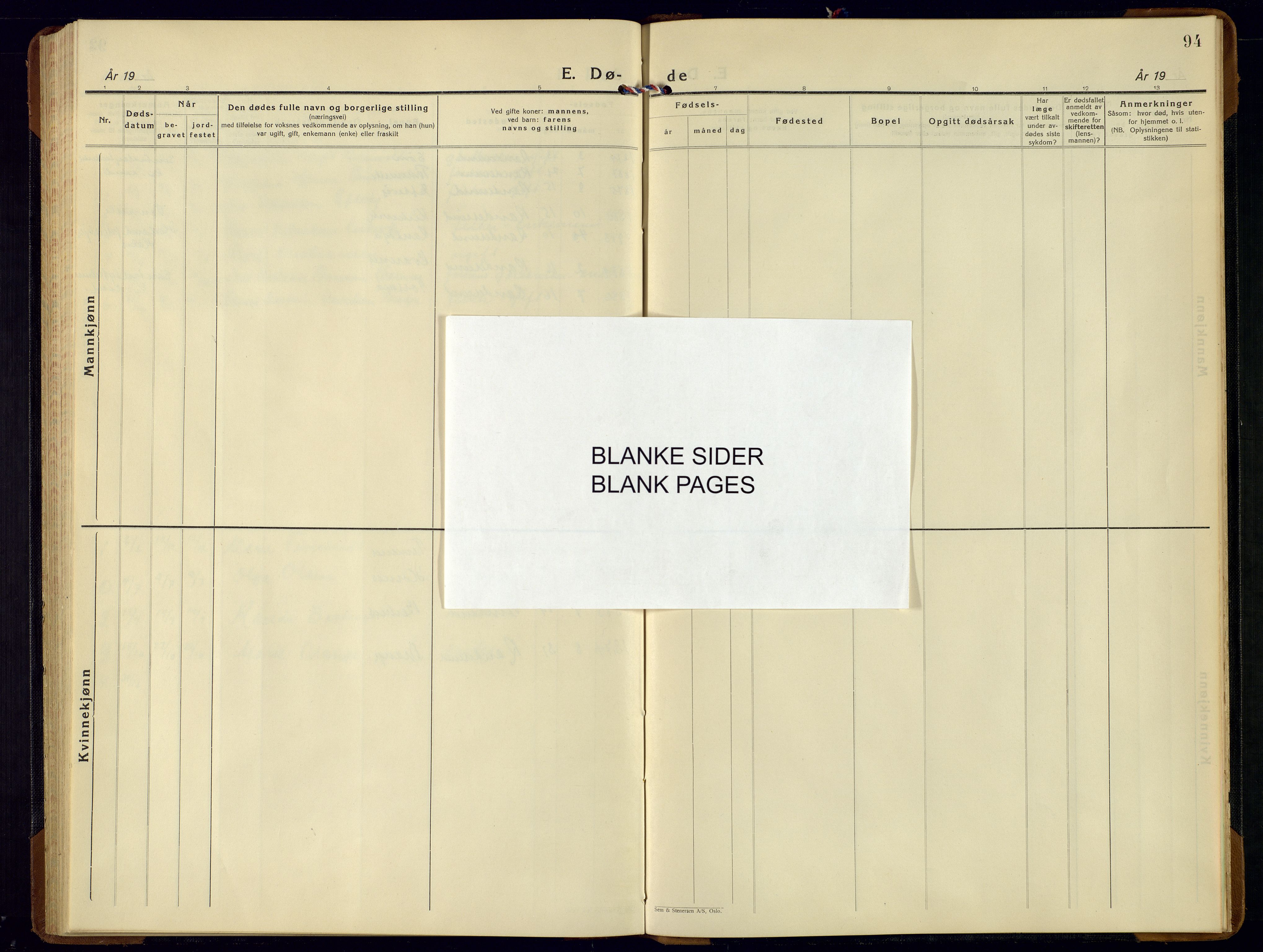 Oddernes sokneprestkontor, SAK/1111-0033/F/Fb/Fbb/L0003: Parish register (copy) no. B-3, 1934-1962, p. 94