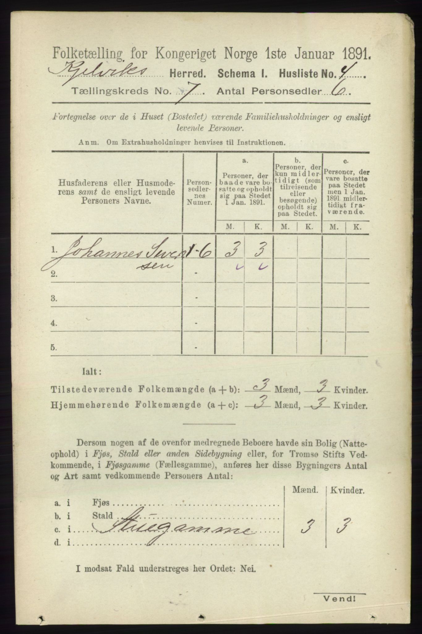 RA, 1891 census for 2019 Kjelvik, 1891, p. 849