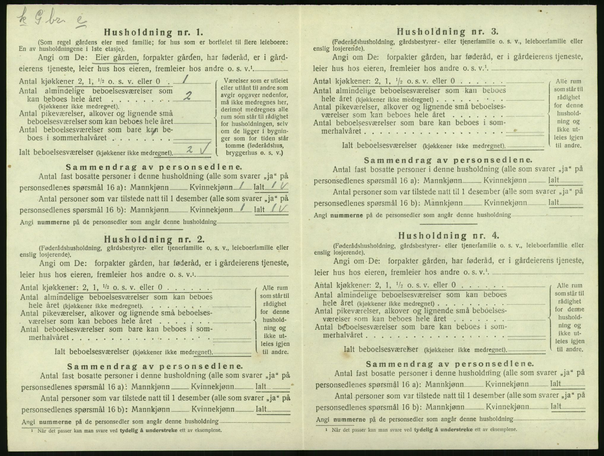SAK, 1920 census for Tonstad, 1920, p. 325