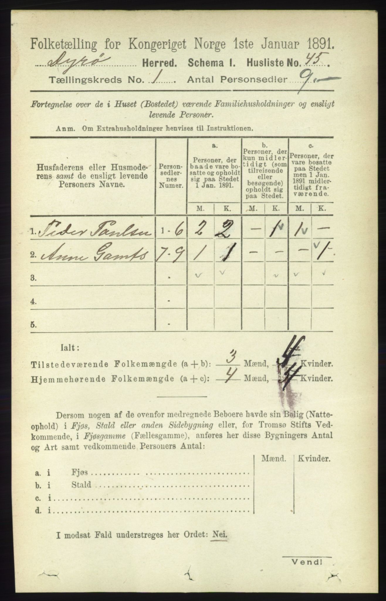 RA, 1891 census for 1926 Dyrøy, 1891, p. 60