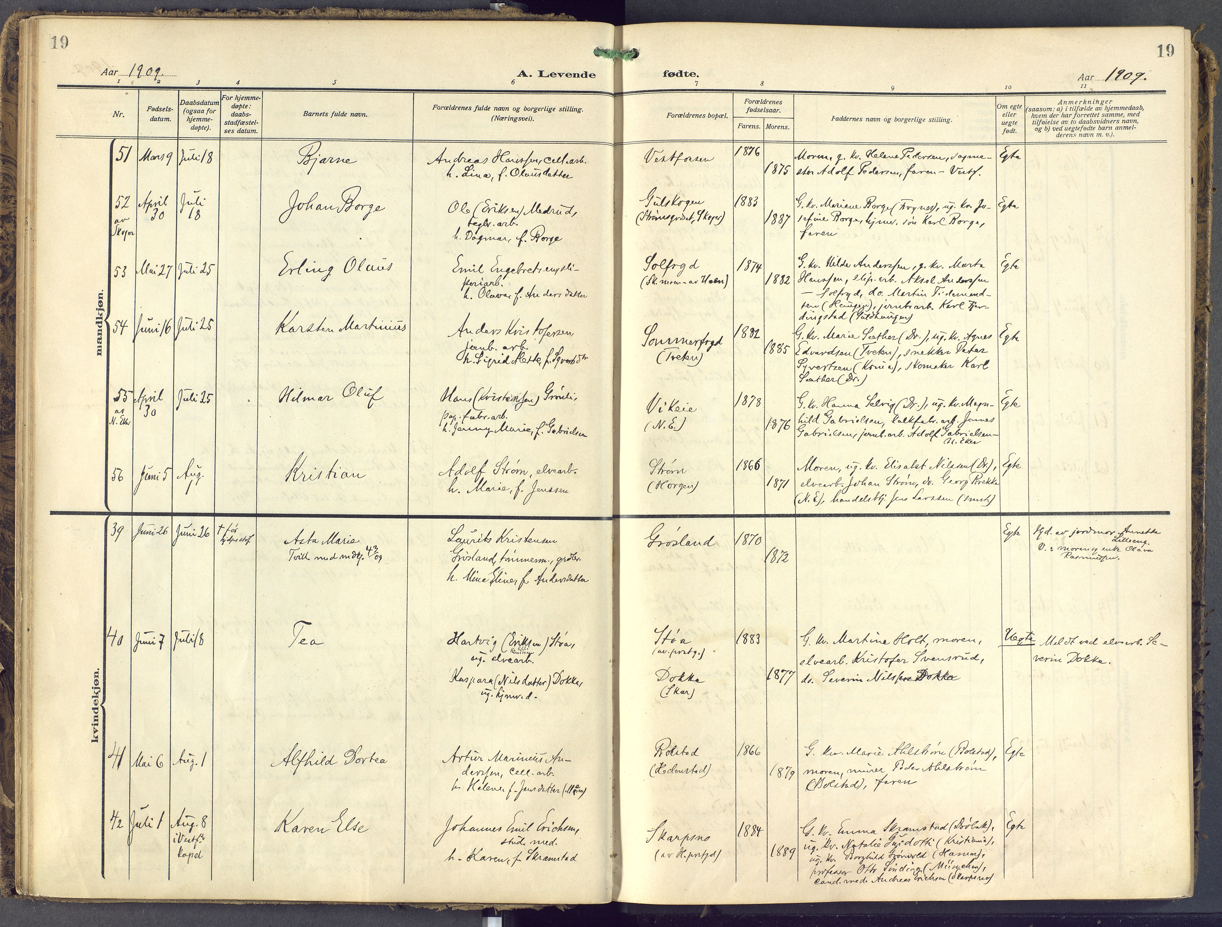 Eiker kirkebøker, SAKO/A-4/F/Fb/L0009: Parish register (official) no. II 9, 1908-1923, p. 19
