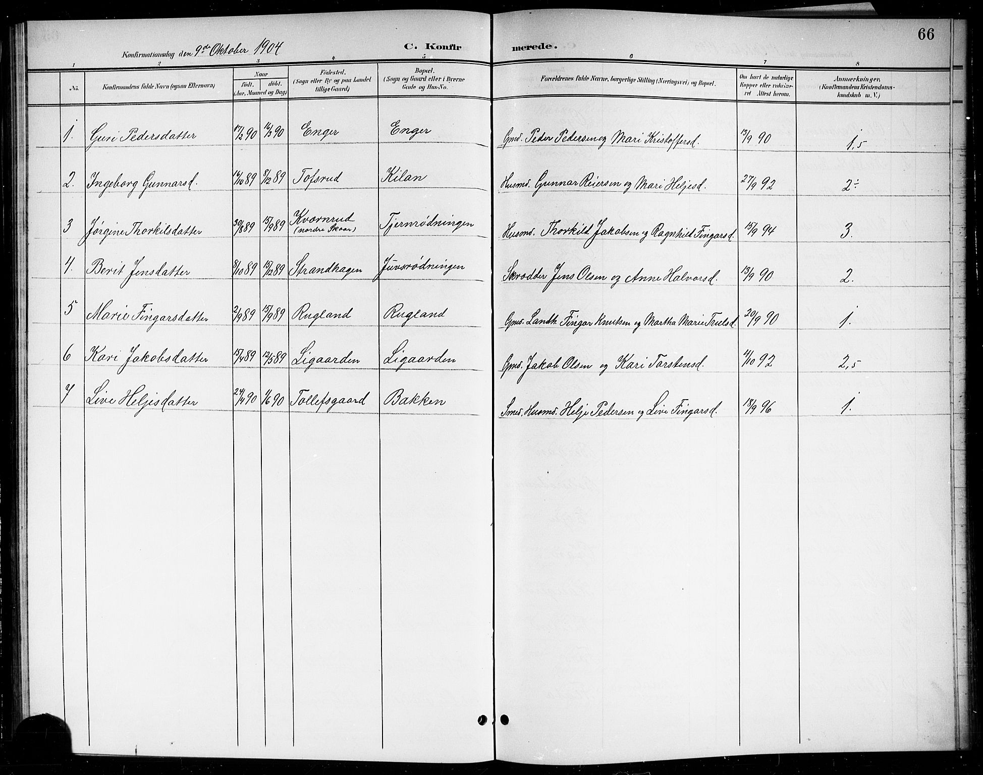 Sigdal kirkebøker, SAKO/A-245/G/Gb/L0003: Parish register (copy) no. II 3, 1901-1916, p. 66